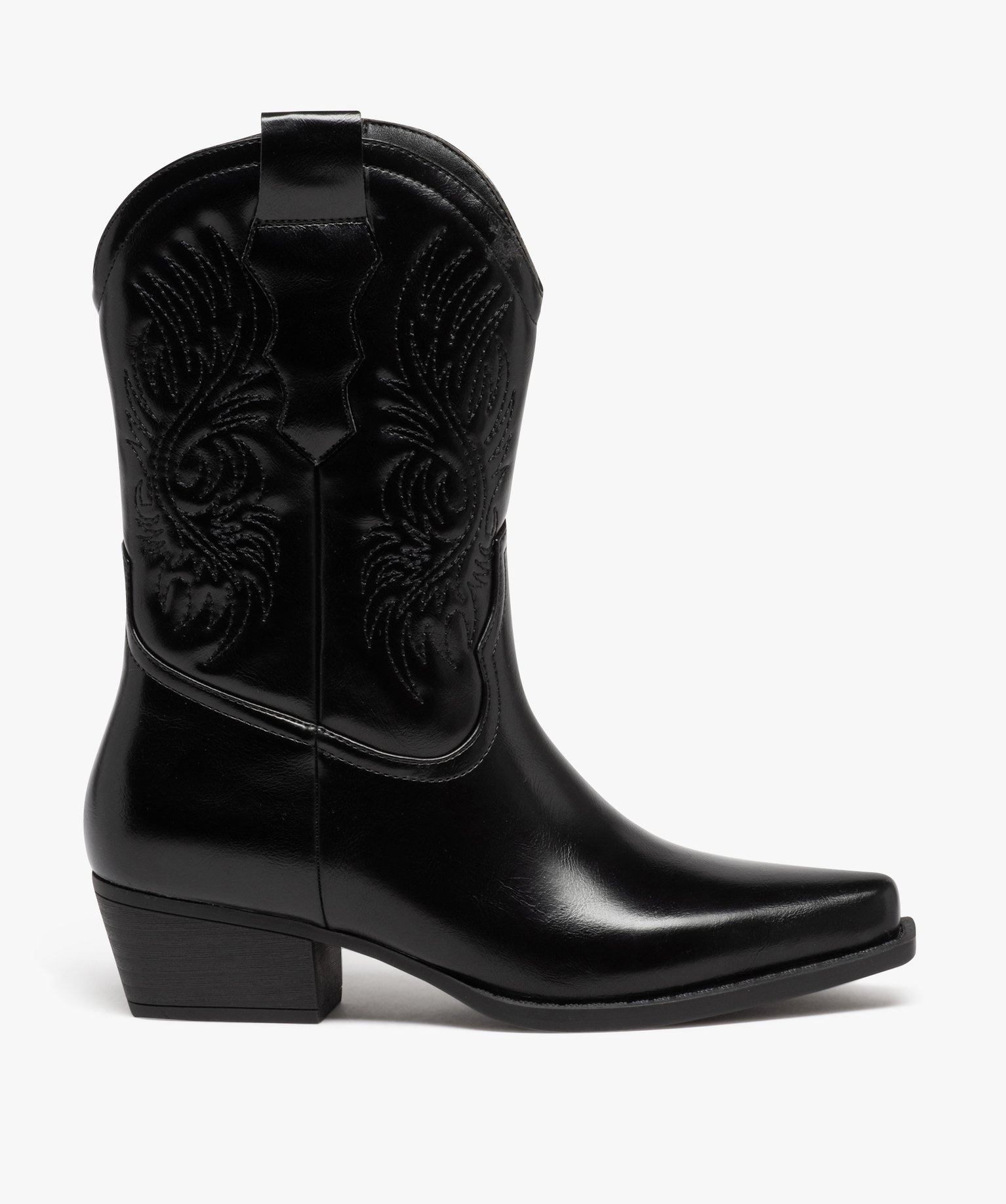 Bottes santiags à bout carré et broderies femme noir | GEMO