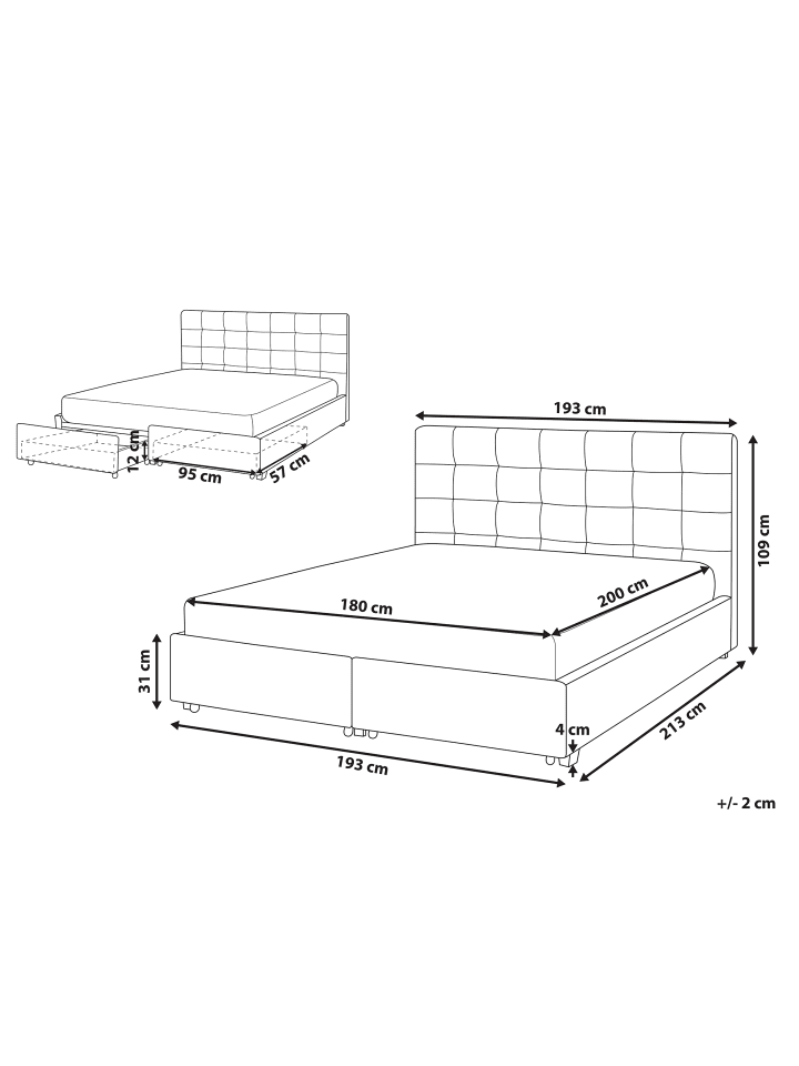 Beliani Doppelbett LA ROCHELLE in Grau/Schwarz - (W) 193 x (H) 109 x (L) 213 cm günstig kaufen onesize