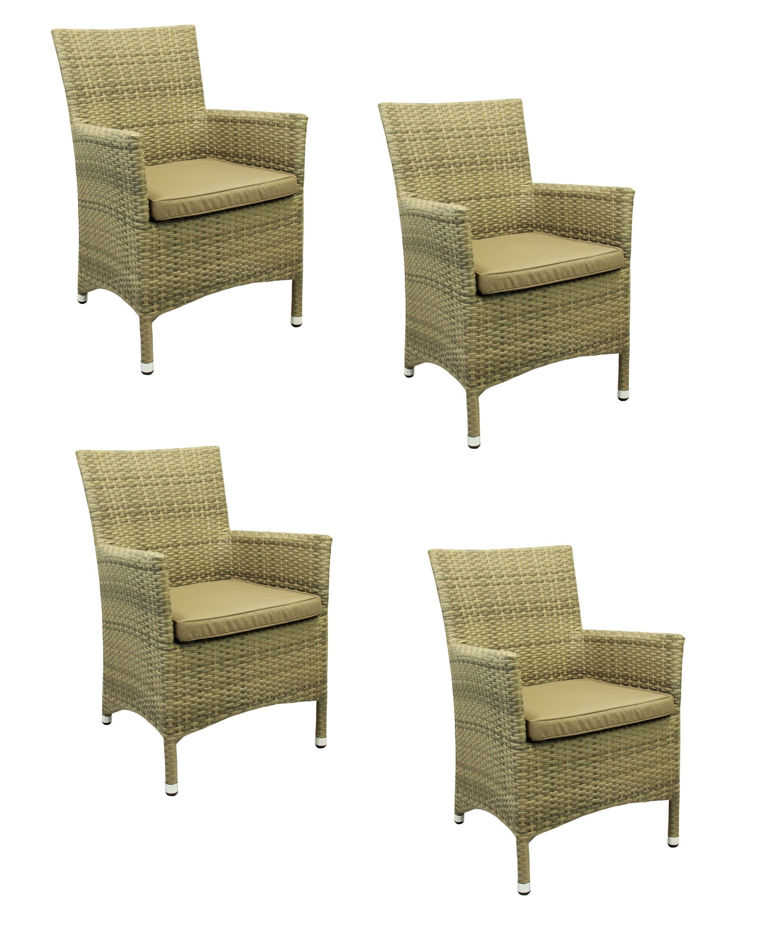 Konway Stapelstuhl GARDA (4 St), 4x KONWAY® GARDA Sessel Elfenbein inkl. Sitzkissen Polyrattan