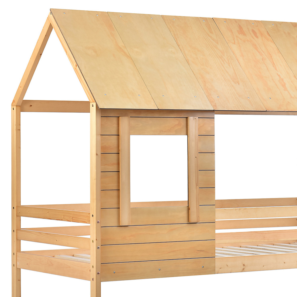 Etagenbett Kinderbett, Holz, Etagenbett 90 X 200 cm, Kinder hausbett, mit Dach, Leiter und Lattenrost