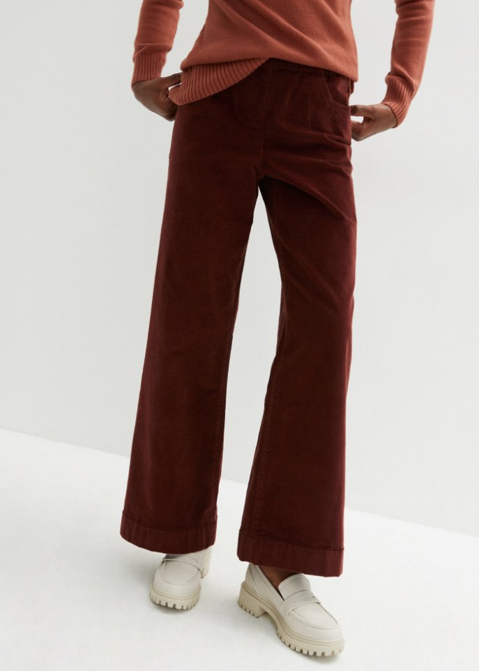 Weite Stretch-Marlenehose mit High-Waist-Schlupfbund aus Cord