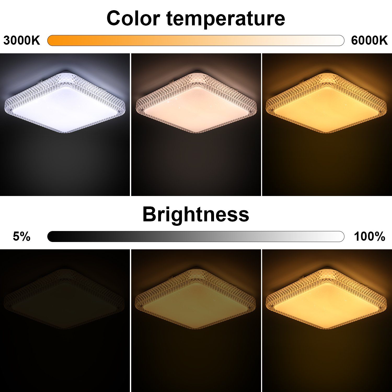 LETGOSPT Deckenleuchte 25W LED Deckenleuchte Dimmbar Kristall Deckenlampe mit Fernbedienung, LED fest integriert, Kaltweiß, Naturweiß, Warmweiß, Schlafzimmerlampe Ø29cm, Modern Sternenhimmel Quadrat Deckenbeleuchtung