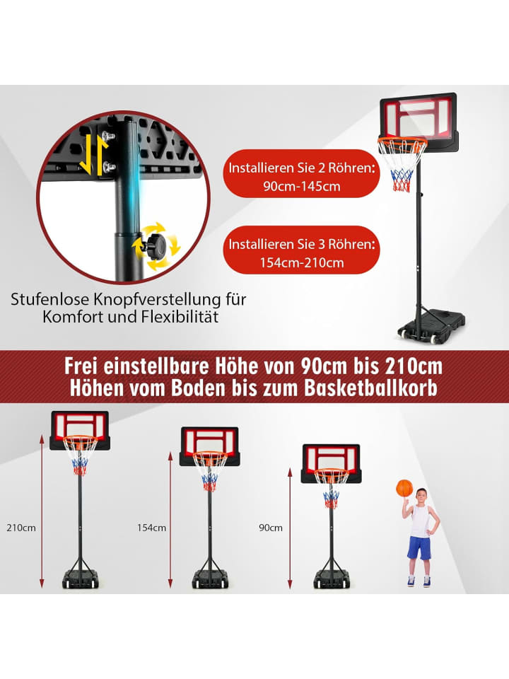 COSTWAY 90-210 cm Basketballständer in Rot günstig kaufen 75 x 45 cm