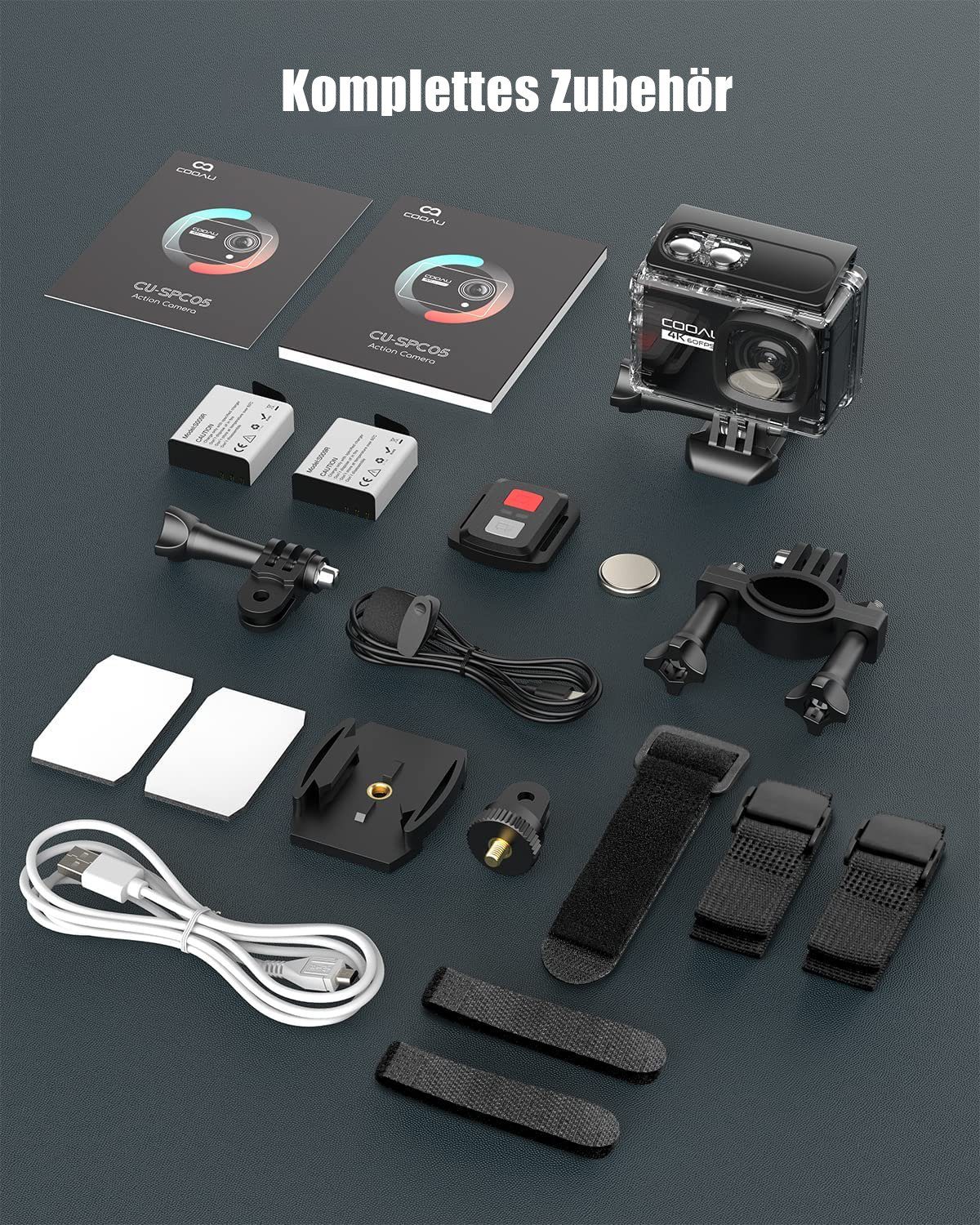 COOAU Action Cam 4K 20MP WiFi 40M Unterwasserkamera Wasserdicht Action Cam (4K Ultra HD, WLAN (Wi-Fi), 170° Weitwinkel EIS Stabilisierung Action cam 2.4G WIFI Fernbedienung, Externem Mikrofon, Time Lapse, Loop-Video, Zeitlupe, Zeitraffer)
