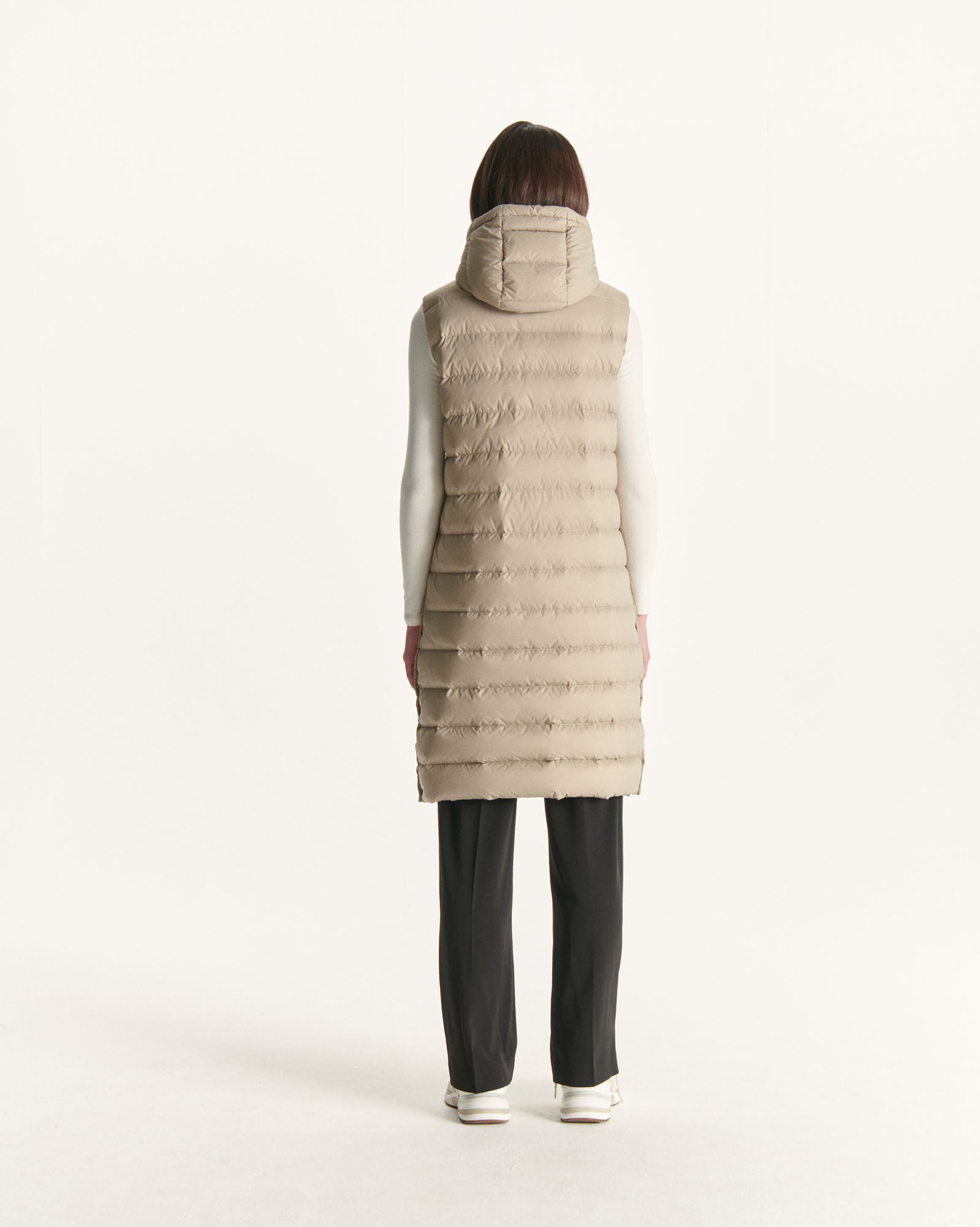 Doudoune longue droite à capuche Beige Lola