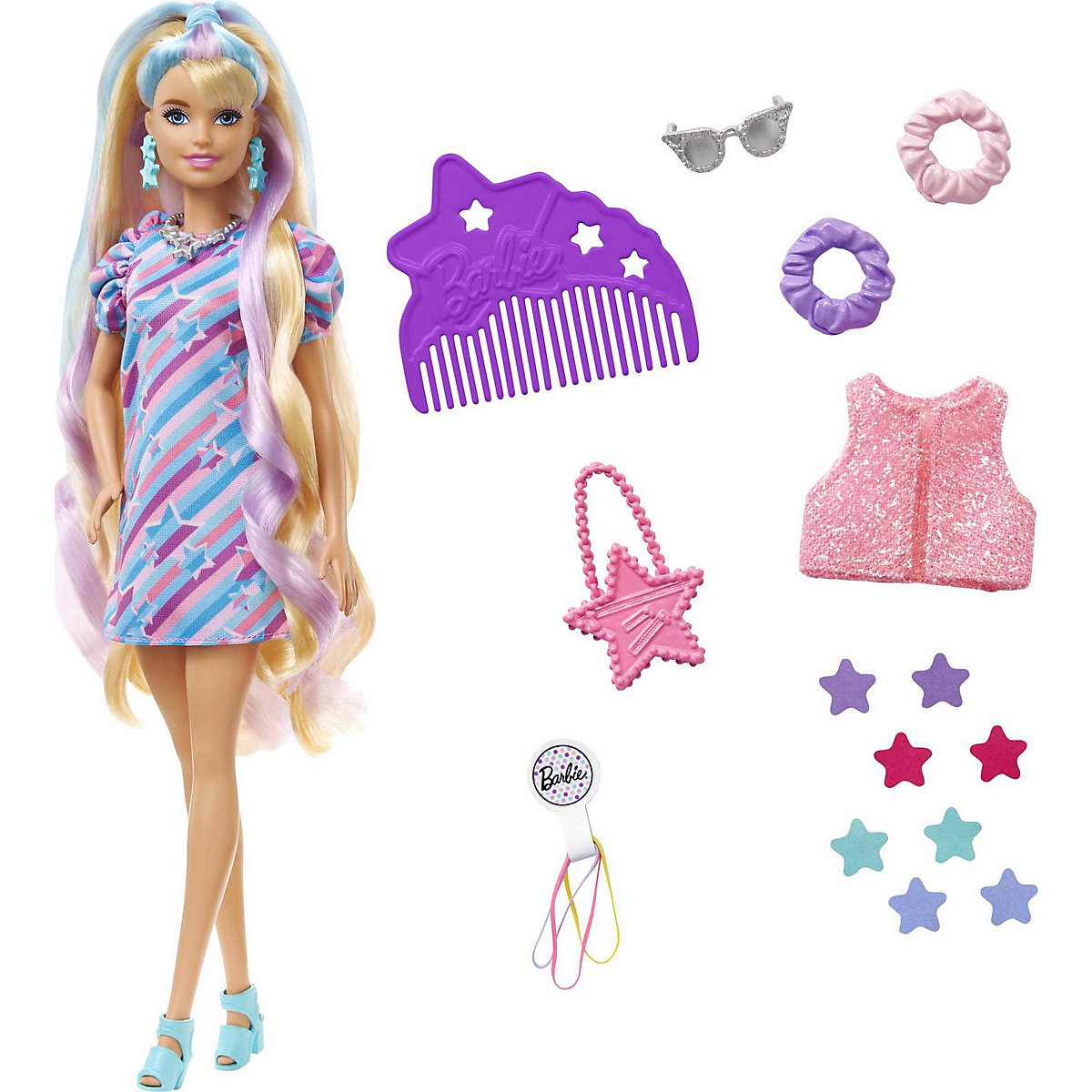 Barbie Totally Hair Puppe (blond/bunte Haare) inkl. Styling-Zubehör