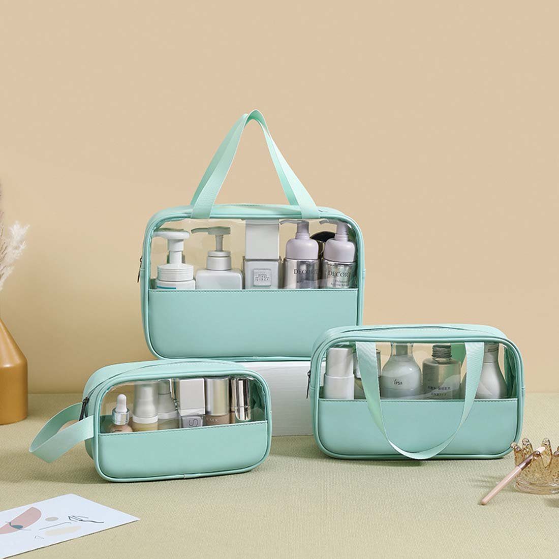 FIDDY Aufbewahrungstasche Transparente Kosmetik-Kulturtasche für Damen,Kulturbeutel (Aufbewahrungstasche und tragbarem Reisetaschen-Set mit großem Fassungsvermögen, 3-tlg)