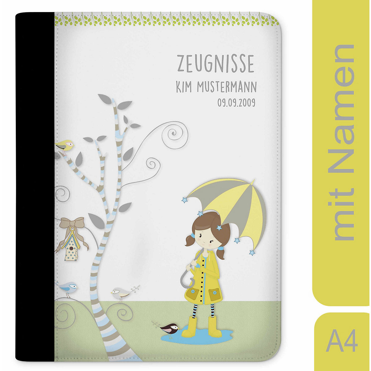 Zeugnismappe / Dokumentemappe mit Name personalisiert Regenmädchen