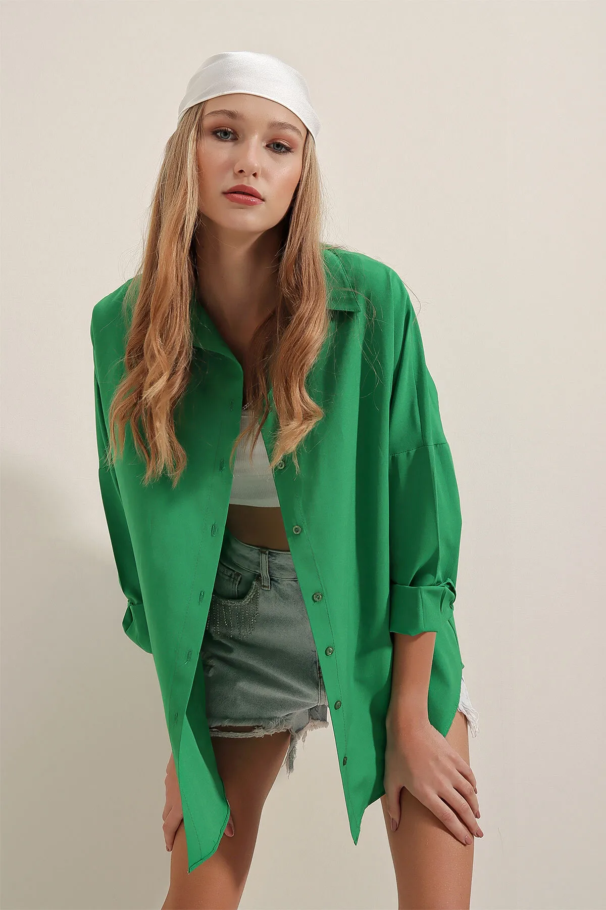 Bigdart  3900 Oversize-Lang-Basic-Hemd – Grün
