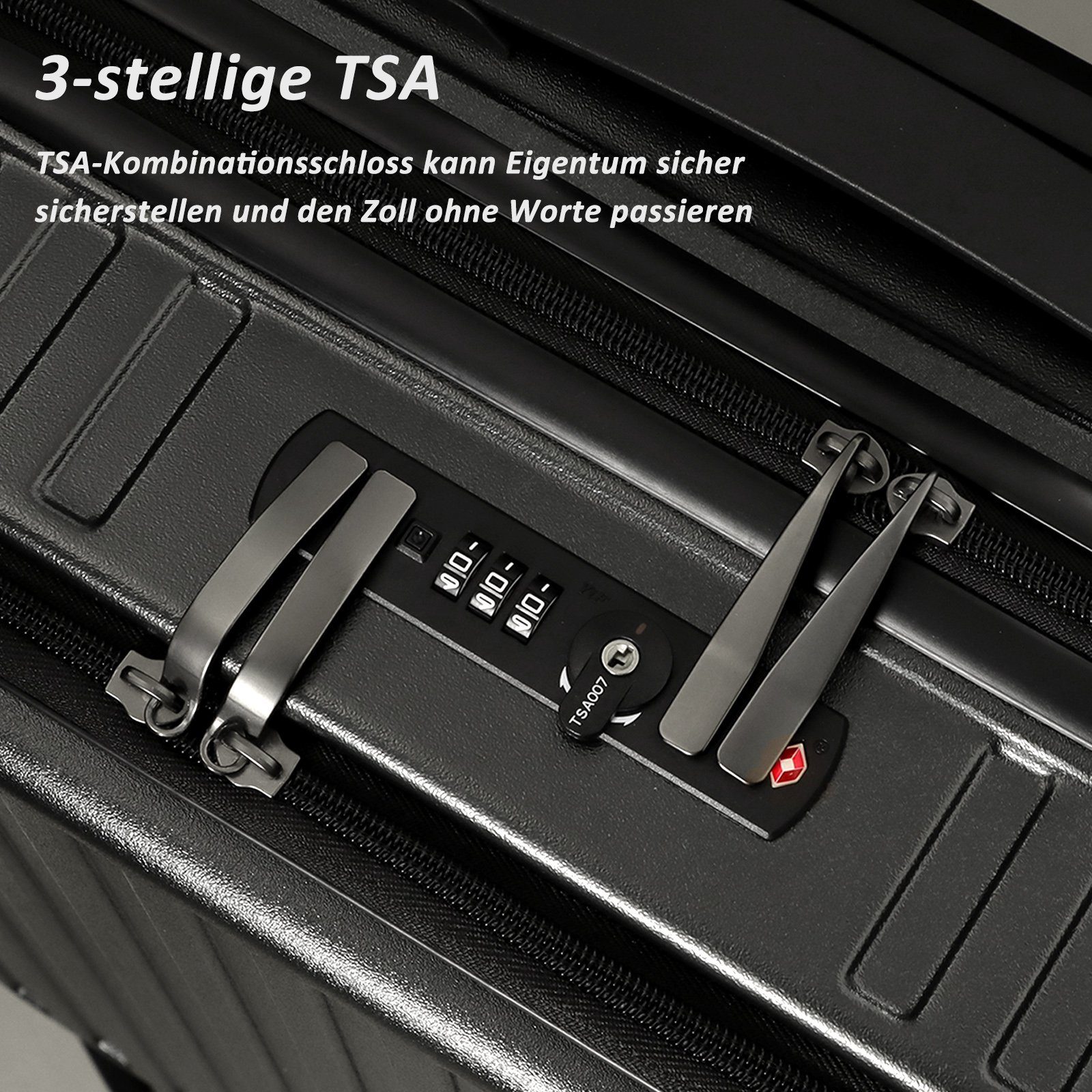 CALIYO Business-Trolley Handgepäck mit Laptopfach Hartschalen Trolley, Business Trolly, Roll-Reisekoffer 4 Doppel-Rollen, 45 cm, 36 L, Schwarz/Dunkelgrau