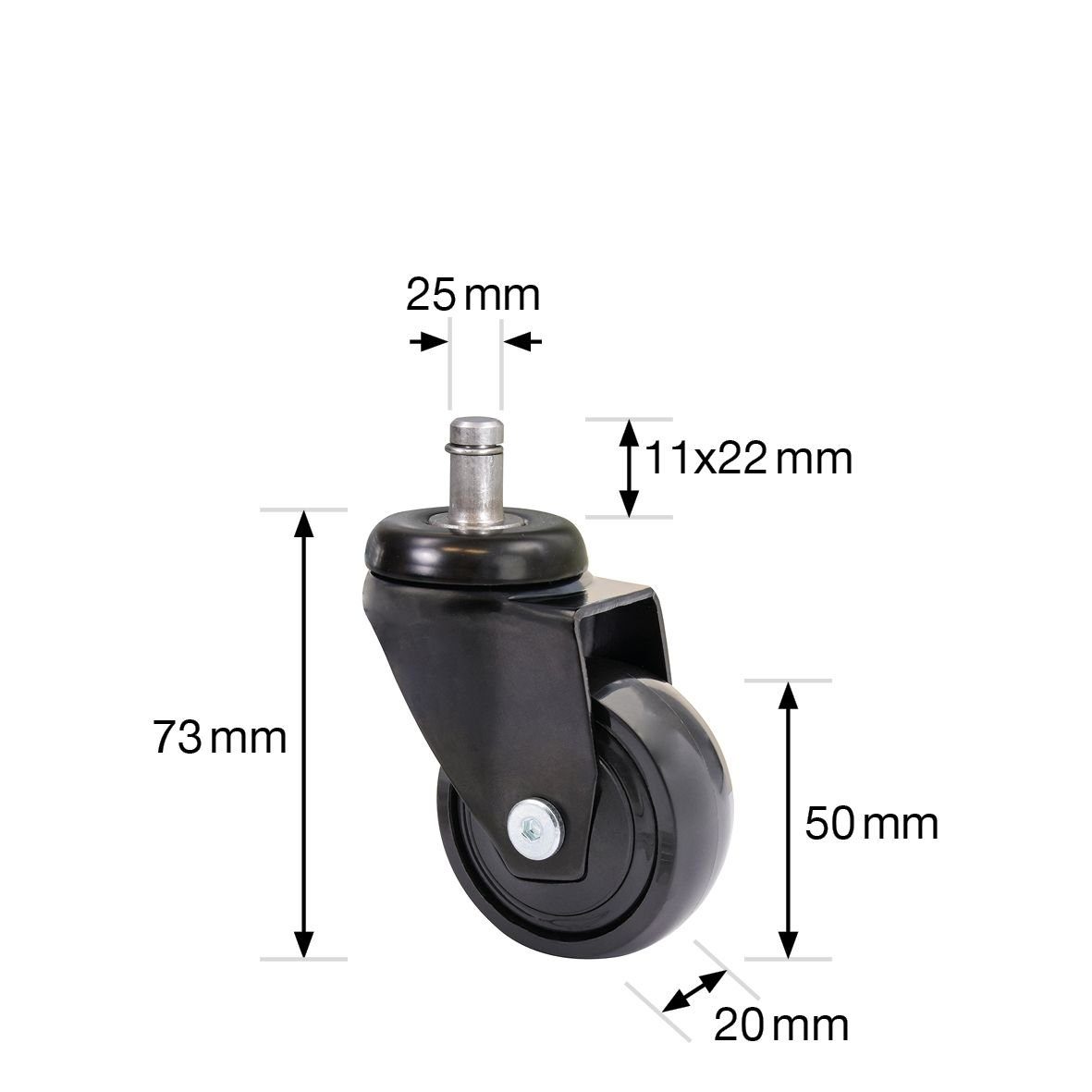 WAGNER design yourself Stuhlrolle ultrawendige 360° - 3C - Design-Lenkrollen / Möbelrollen 5tlg. Set - schwarz, soft, Kugellager, Steckstift 11 x 22 mm, Durchmesser Ø 50 mm, Tragkraft 50 kg / Rolle