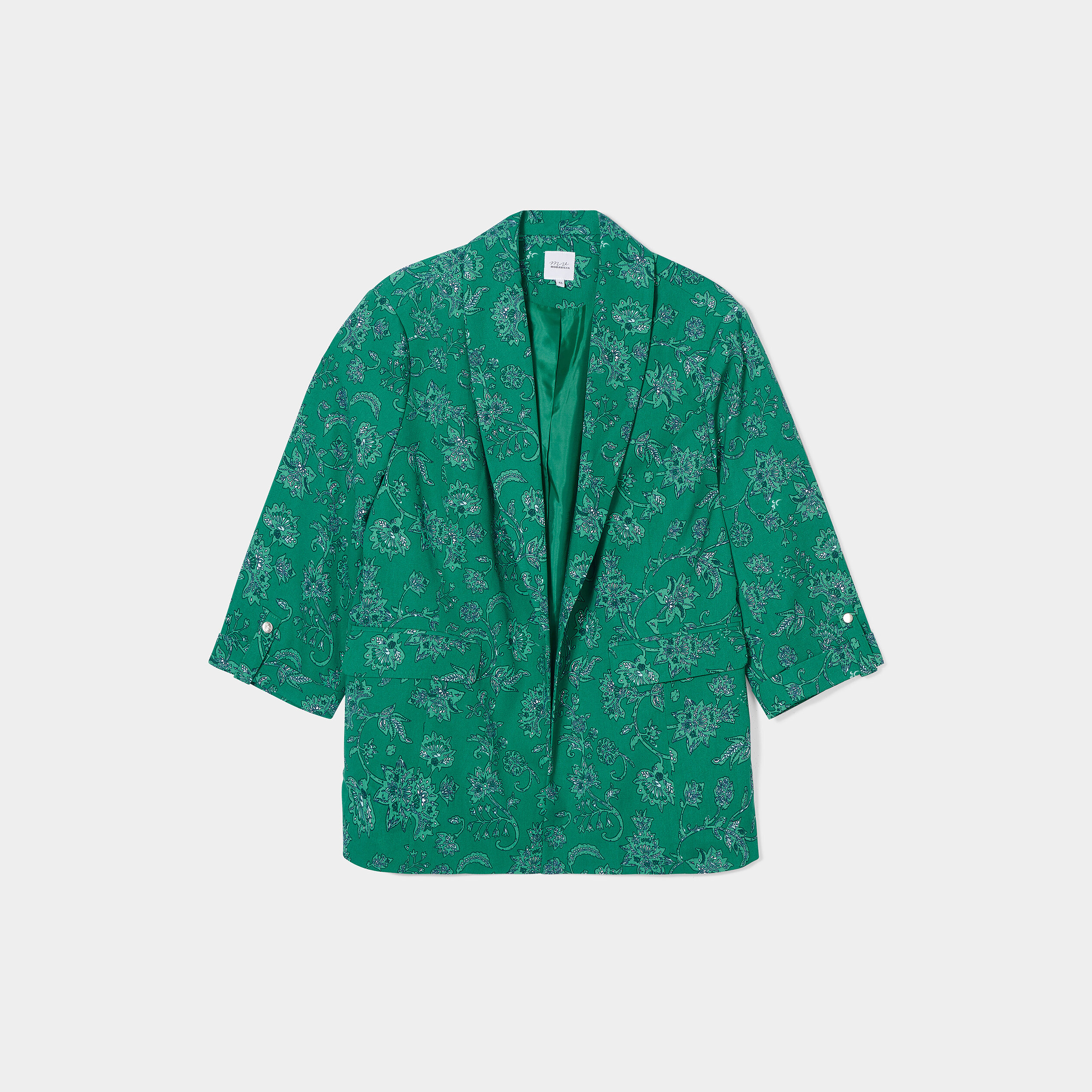 Veste droite manches 3 4 à revers vert femme grande taille | La Halle