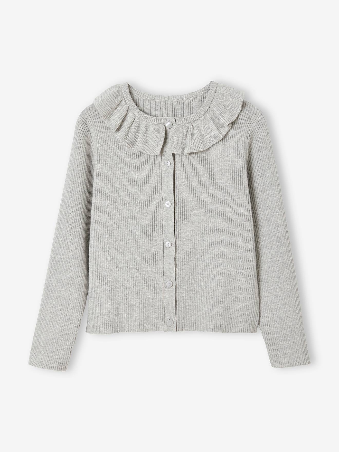 Gilet court à collerette fille gris clair