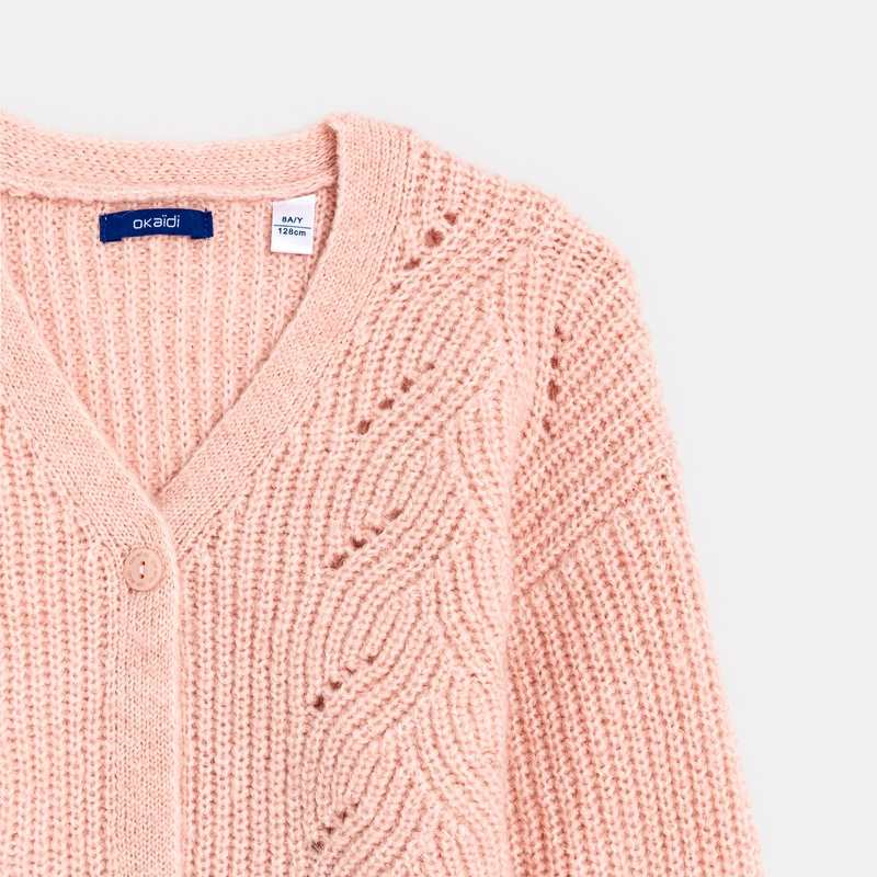 Gilet torsadé col V rose fille