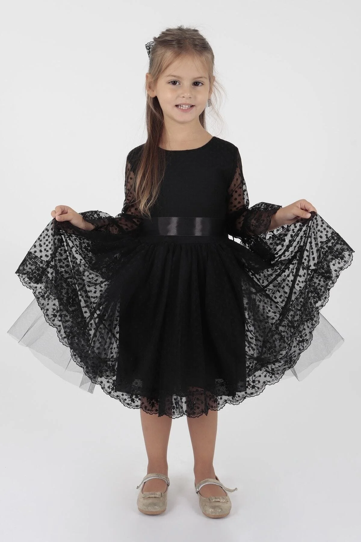 AHENGİM  Trendiges Abendkleid für Mädchen mit Schnalle und Tüllspitze Ak2209
