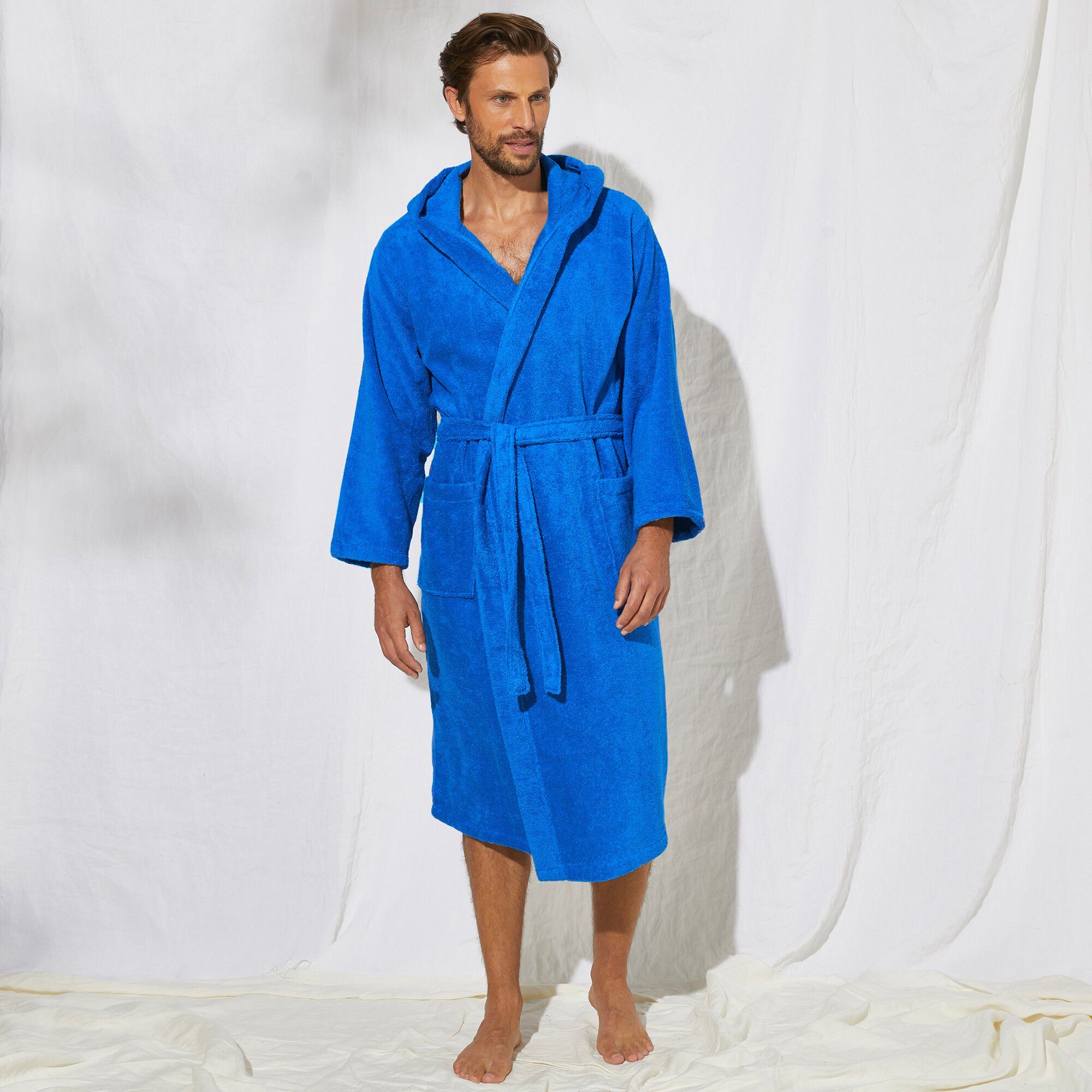 Peignoir mixte adulte col capuche éponge bouclette