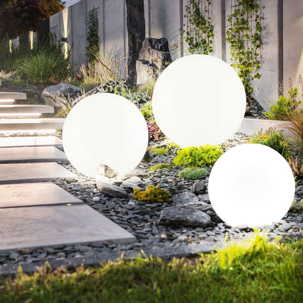 etc-shop Gartenleuchte, LED-Leuchtmittel fest verbaut, 3er Set LED Außen Solar Kugel Leuchten Garten Beleuchtung Rasen-