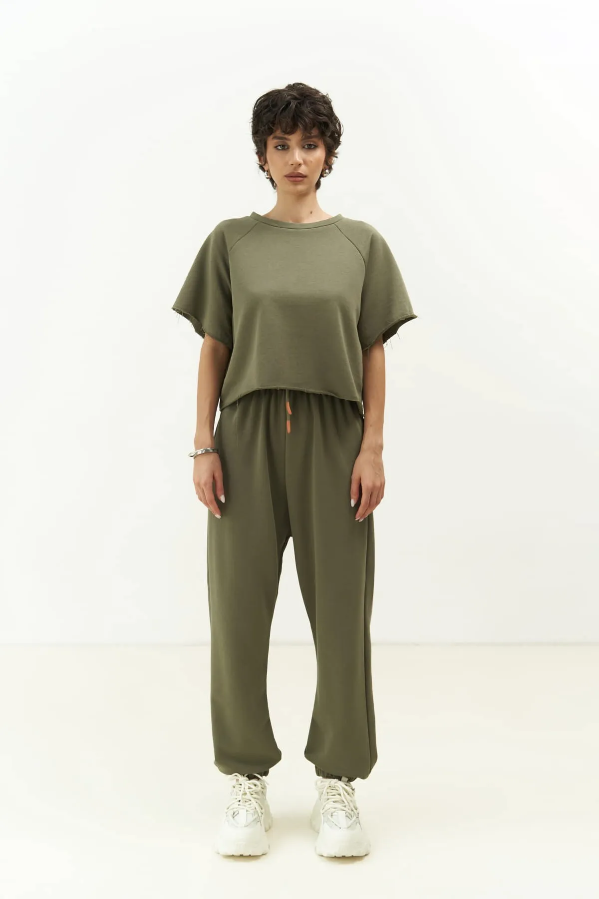 MAİ COLLECTİON  Vero Soft Khaki Crop-Trainingsanzug-Set