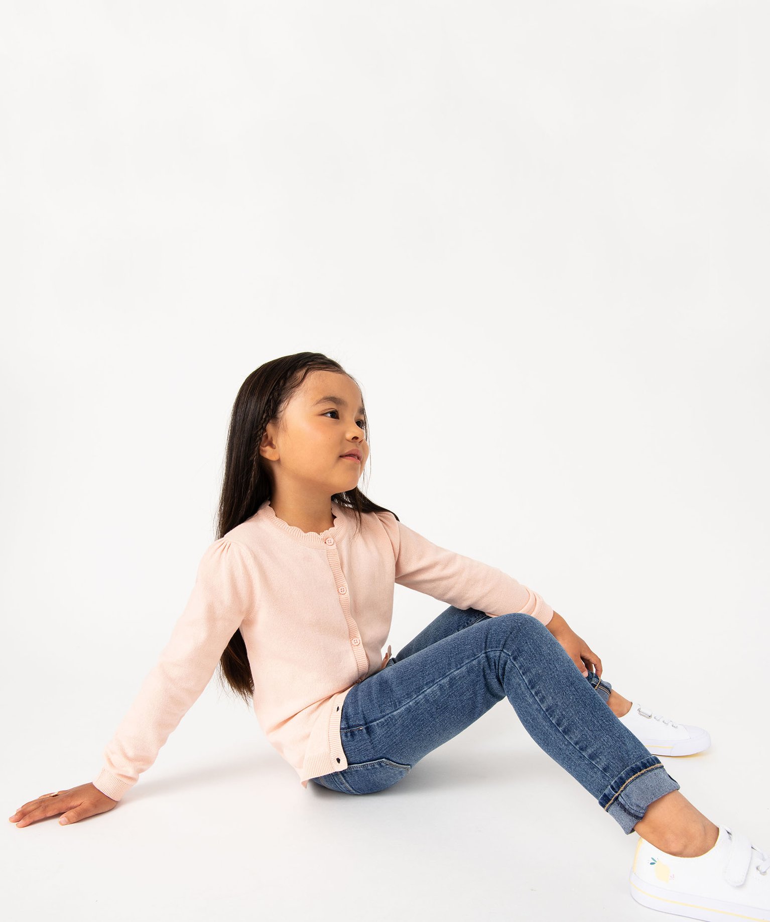 Gilet fille en maille fine à col fantaisie rose | GEMO