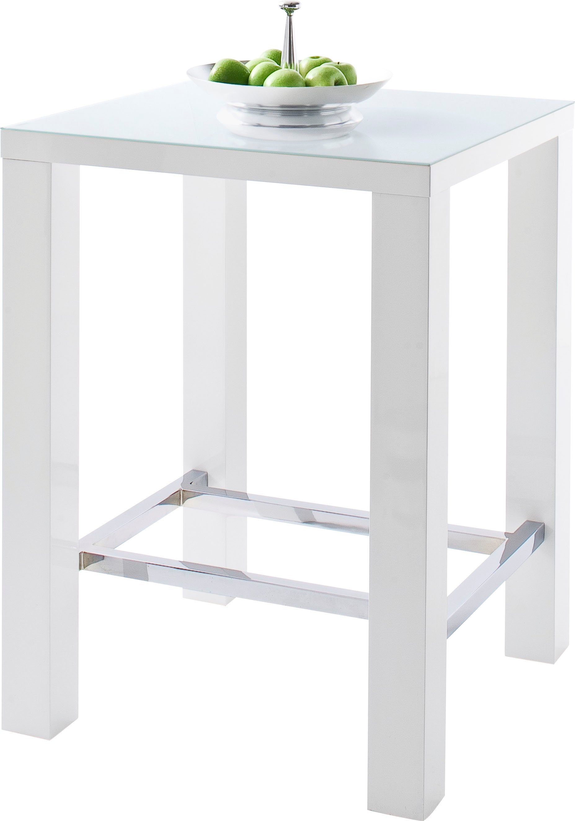 MCA furniture Bartisch Jam, Bartisch weiß hochglanz, Küchentisch, Stehtisch mit Sicherheitsglas