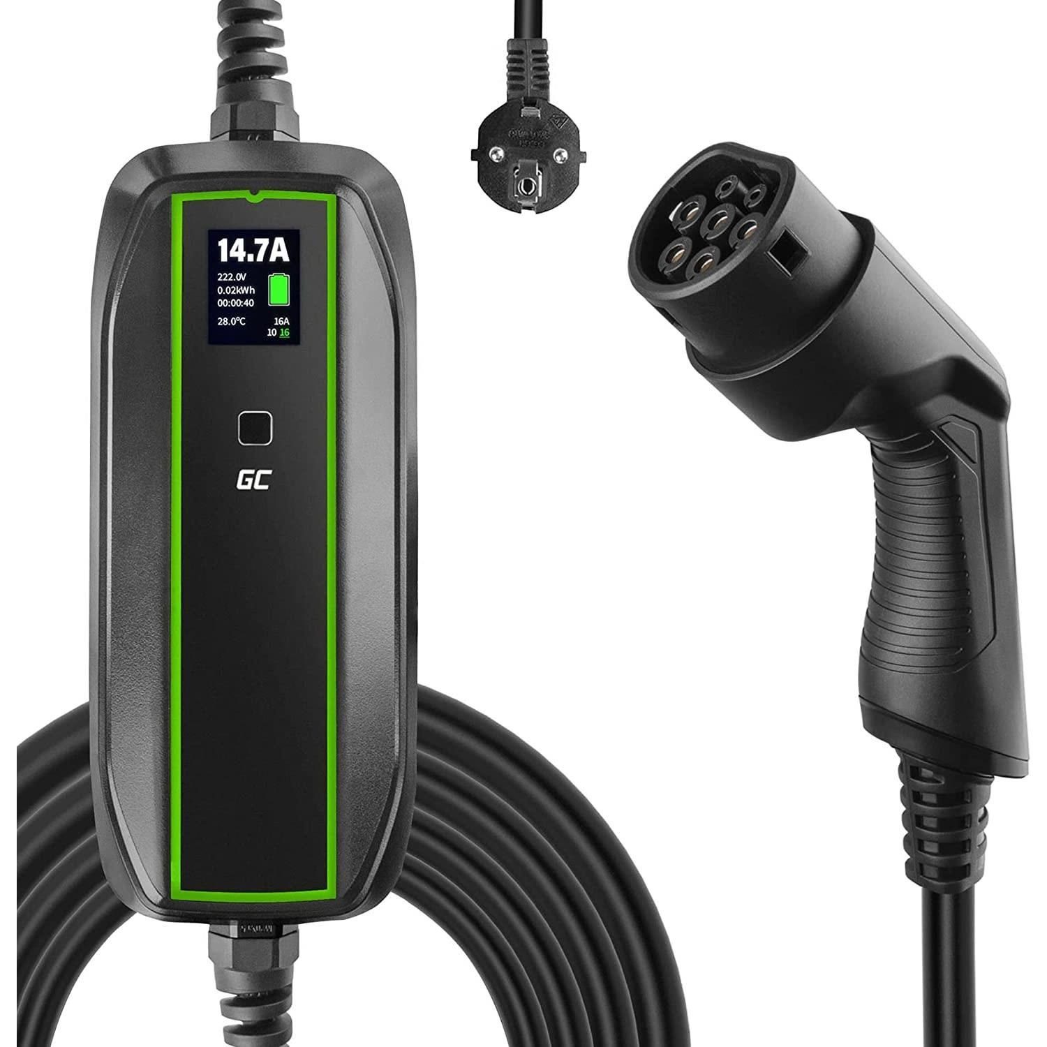 Green Cell GC EV16 3,6kW Schuko Ladestecker Elektroauto-Ladegerät (Elektroauto Ladegerät mit Ladekabel, Schuko auf Typ 2, LCD Bildschirm)
