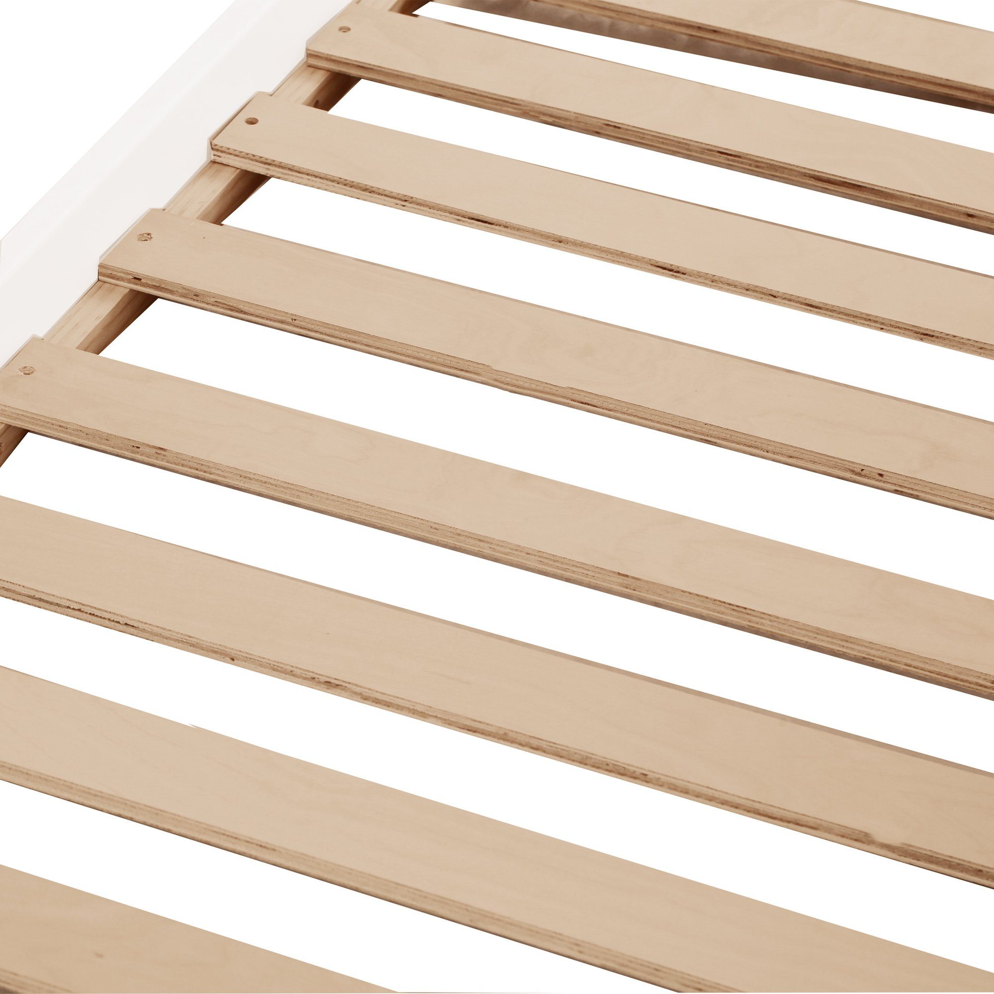OKWISH Bett Kinderbett, Etagenbett, Holzbett mit Treppe und Zäune (mit Bettvorhang, Rutsche und Regal, mit Fallschutz und Gitter, Rahmen aus Kiefer, 90x200cm), Ohne Matratze