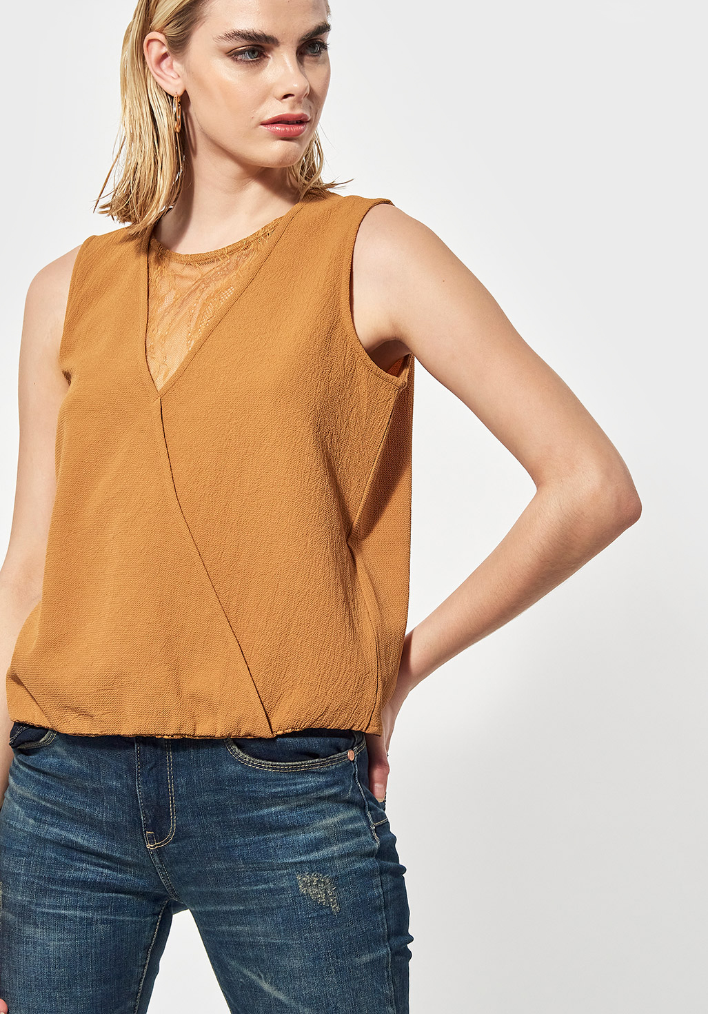 JAZZ  Blouse régular marron Femme avec dentelle