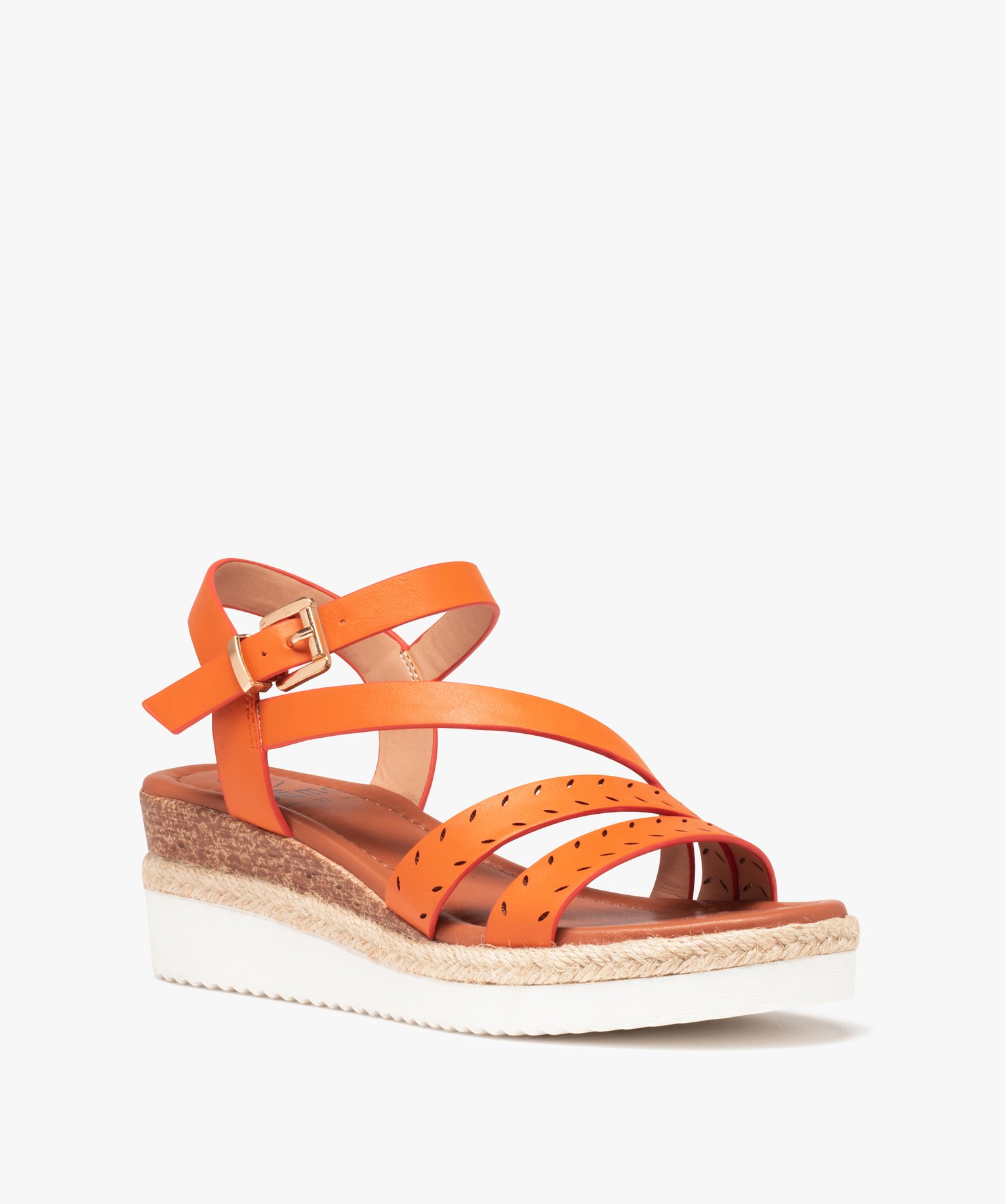 Sandales femme unies à talon compensé orange | GEMO