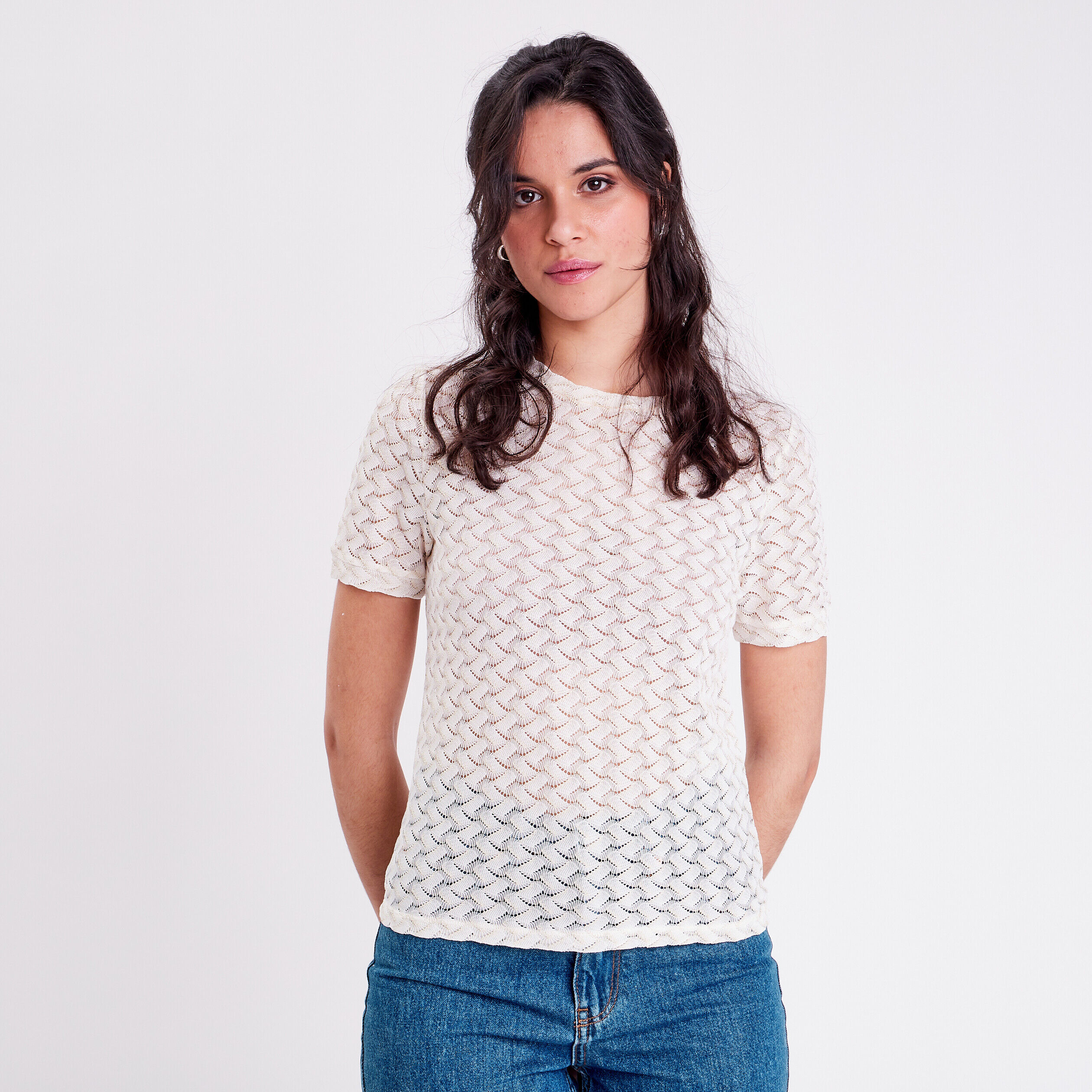 T-shirt avec manches courtes ecru femme | Cache Cache