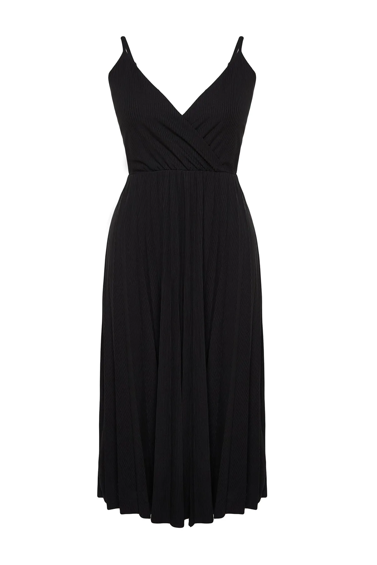 Trendyol Curve  Schwarzes zweireihiges Strickkleid mit Kragen und Trägern TBSSS22EL1565