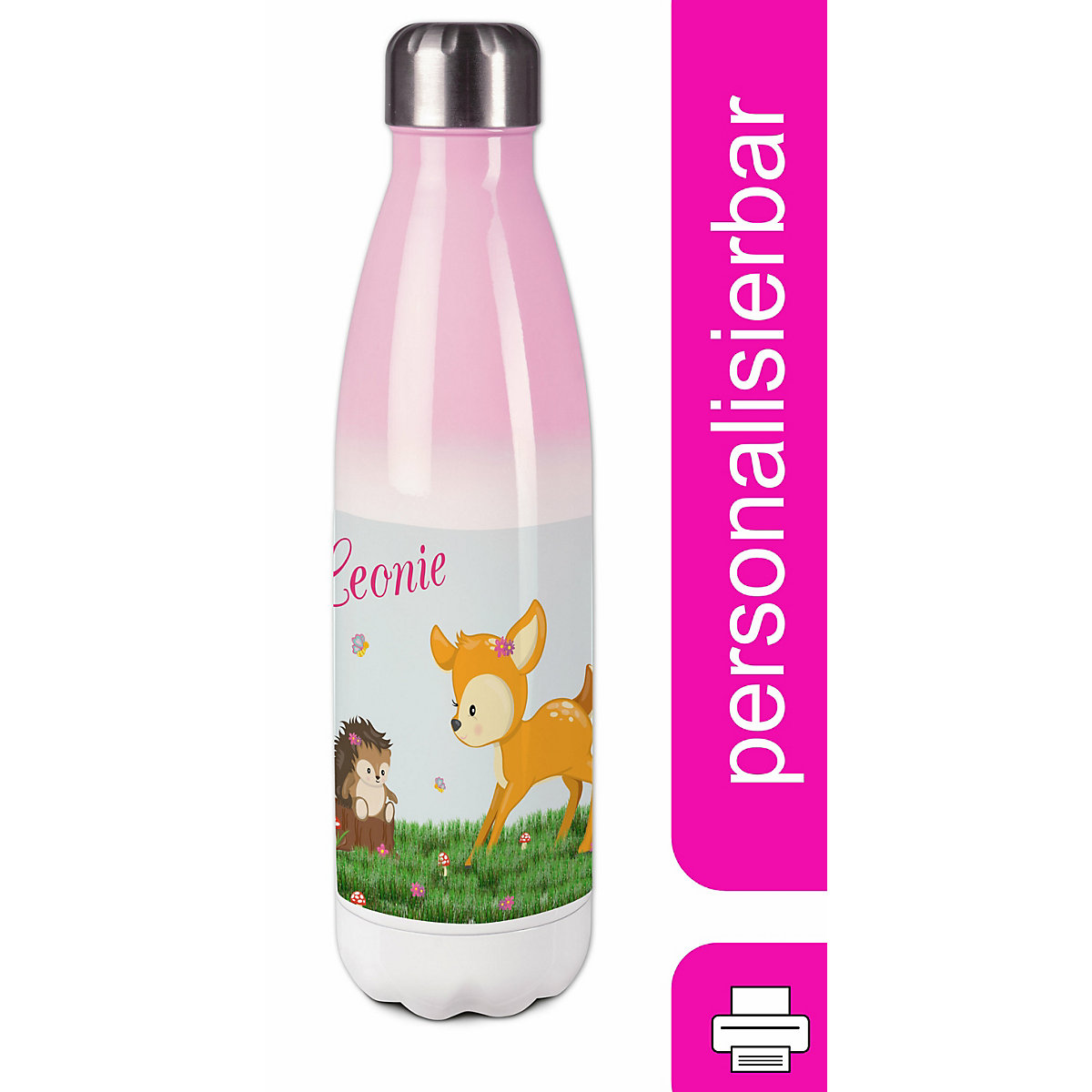 Edelstahl Kinder Thermoflasche / Trinkflasche bunt Reh Spülmaschinenfest, Auslaufsicher, Bruchfest, Doppelwandig, Für Heißgetränke geeignet, Mit Deckel, Isoliert