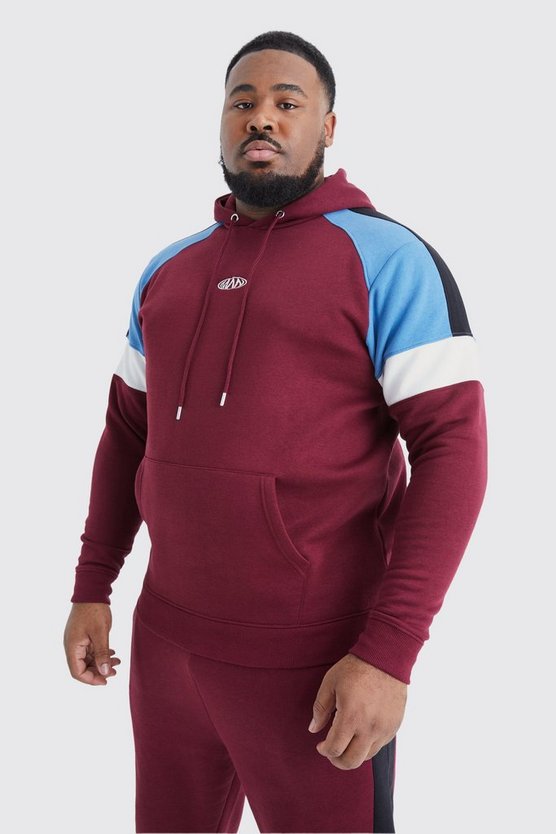 Plus Slim-Fit Man Colorblock Trainingsanzug mit Kapuze