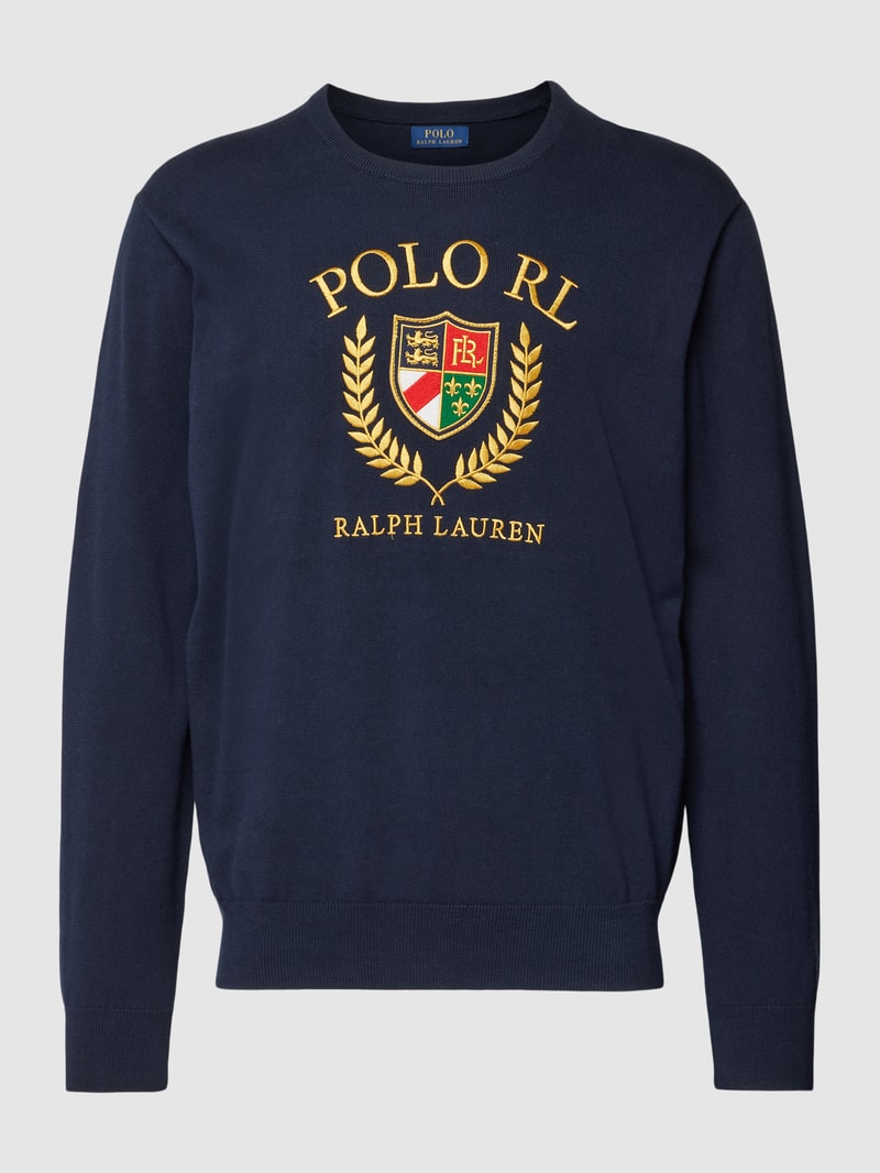 Strickpullover mit Label-Stitching in marineblau