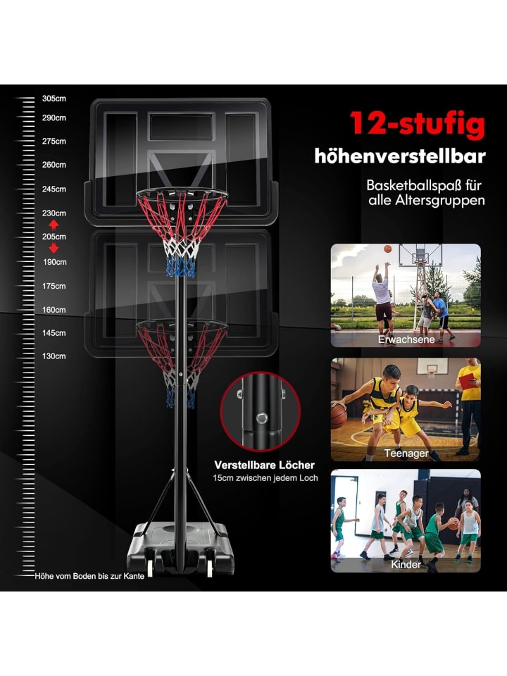COSTWAY Basketballständer 130-305 cm in Schwarz günstig kaufen 90 cm