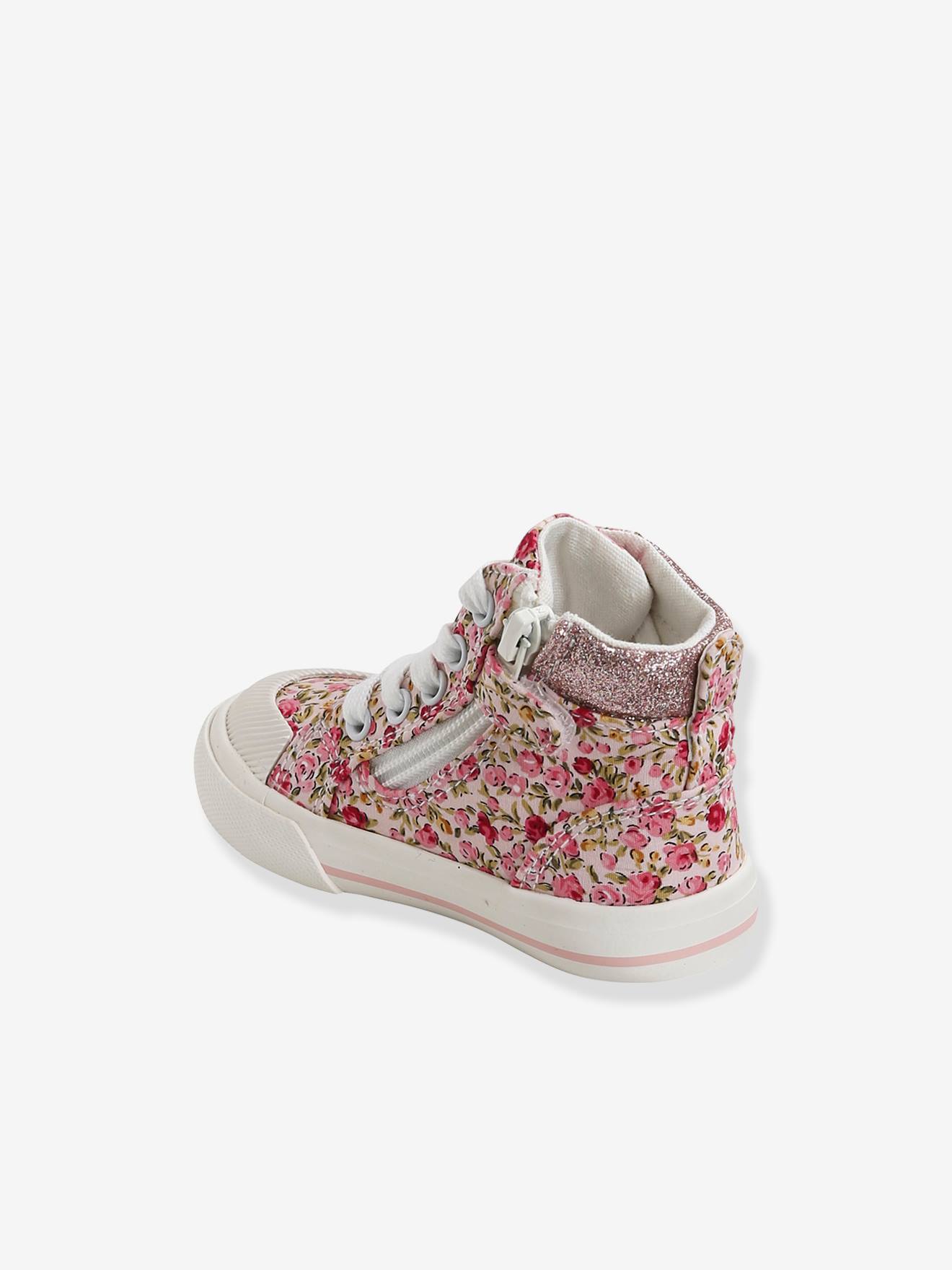 Baskets montantes lacées et zippées bébé rose