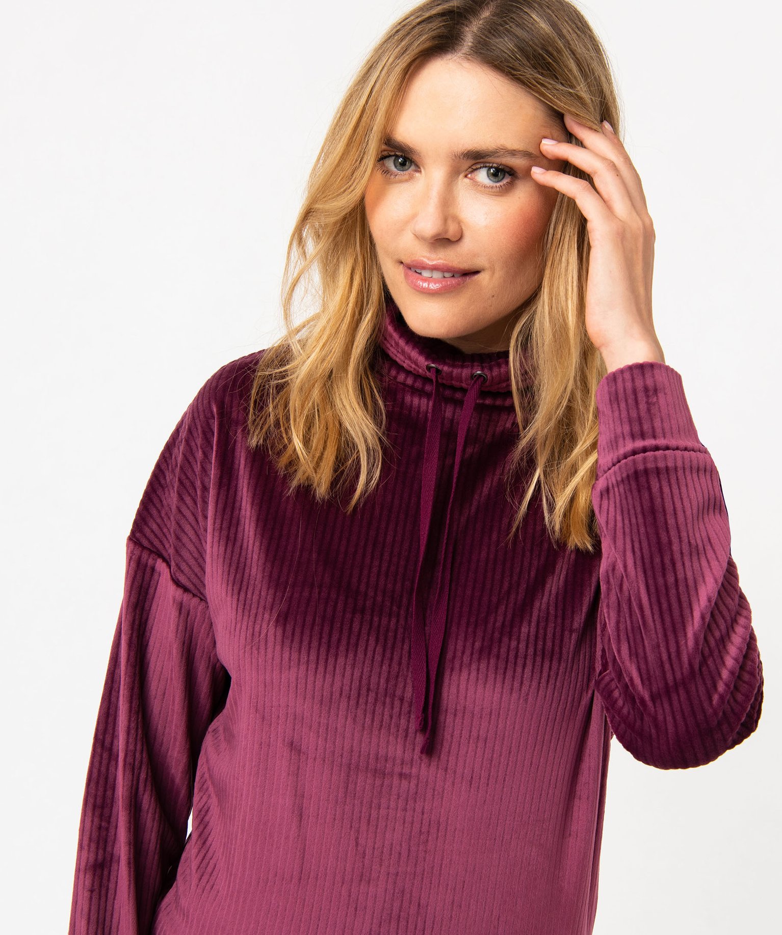 Haut de pyjama en velours ctelé femme violet | GEMO