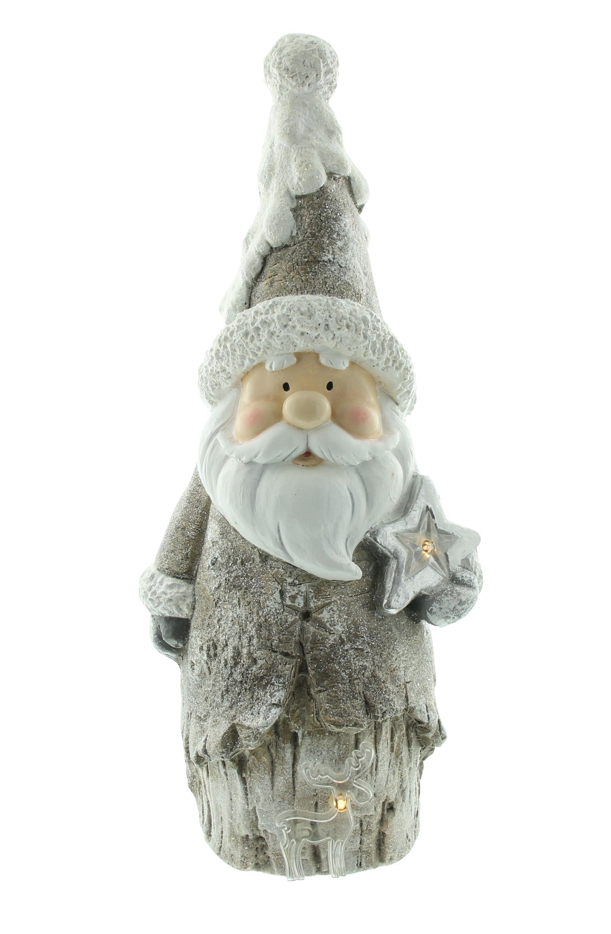 Dekoleidenschaft Weihnachtsmann in Holzoptik mit LED Beleuchtung, 61 cm hoch für Drinnen & Draußen, Outdoor Leuchtdeko, Weihnachtsdeko, Gartendeko