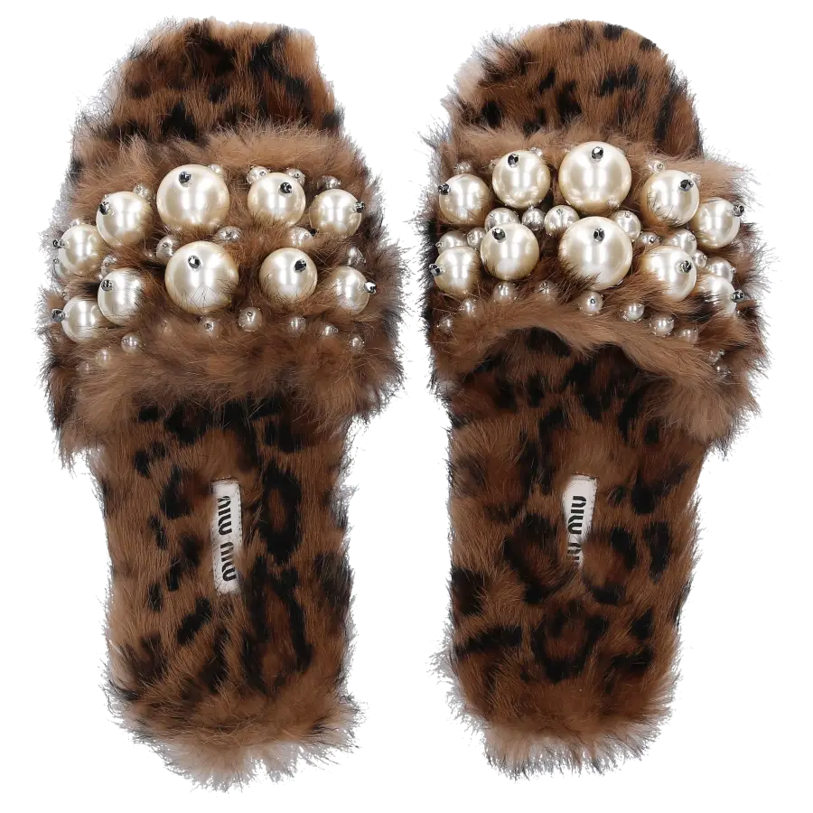 Miu Miu - Schaftsandalen Kaninchenfell - braun