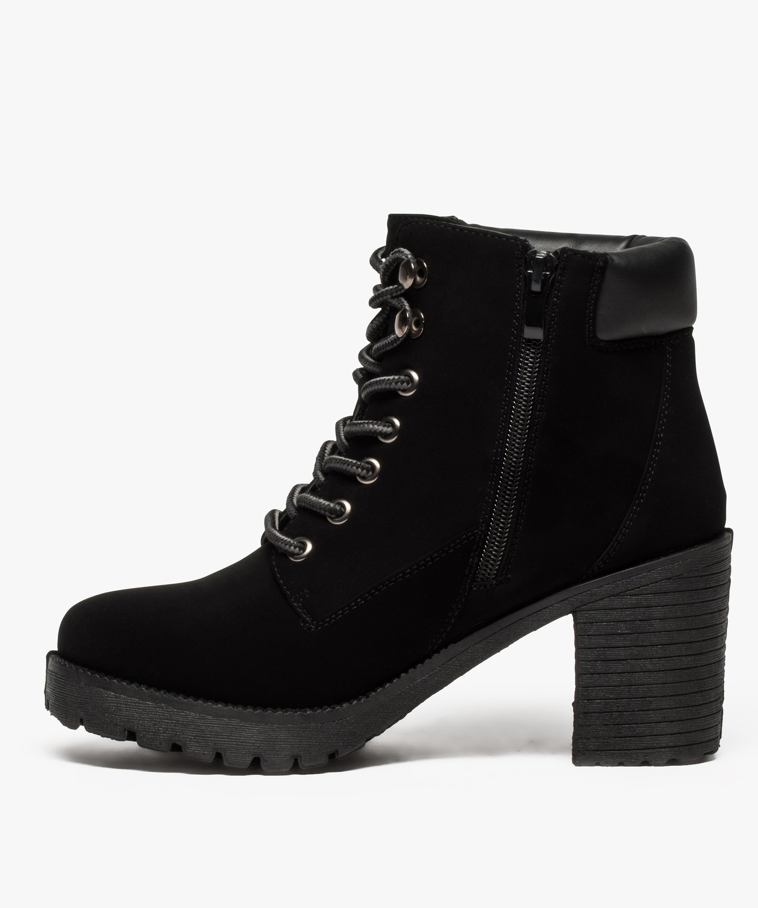 Boots femme à talon et semelle crantée noir | GEMO