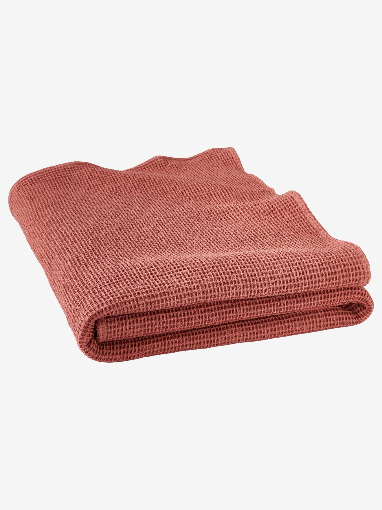 Couvre-lit nid d'abeille gaufrette terracotta