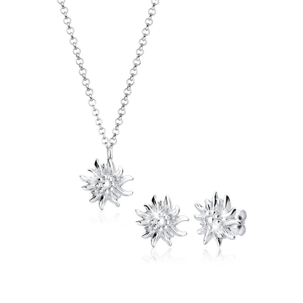 Elli Elli Ensemble de Bijoux Femmes Traditionnel Édelweiss en Argent Sterling 925 Bijoux