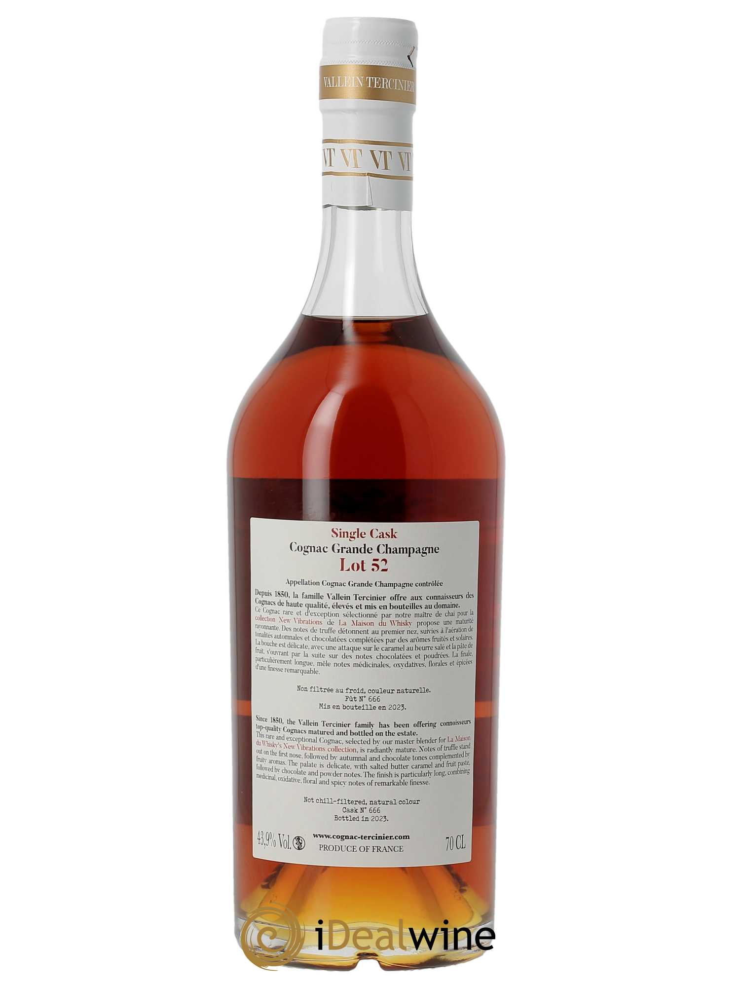 Cognac Vallein Tercinier Lot 52 Grande Champagne   - Lot de 1 Bouteille