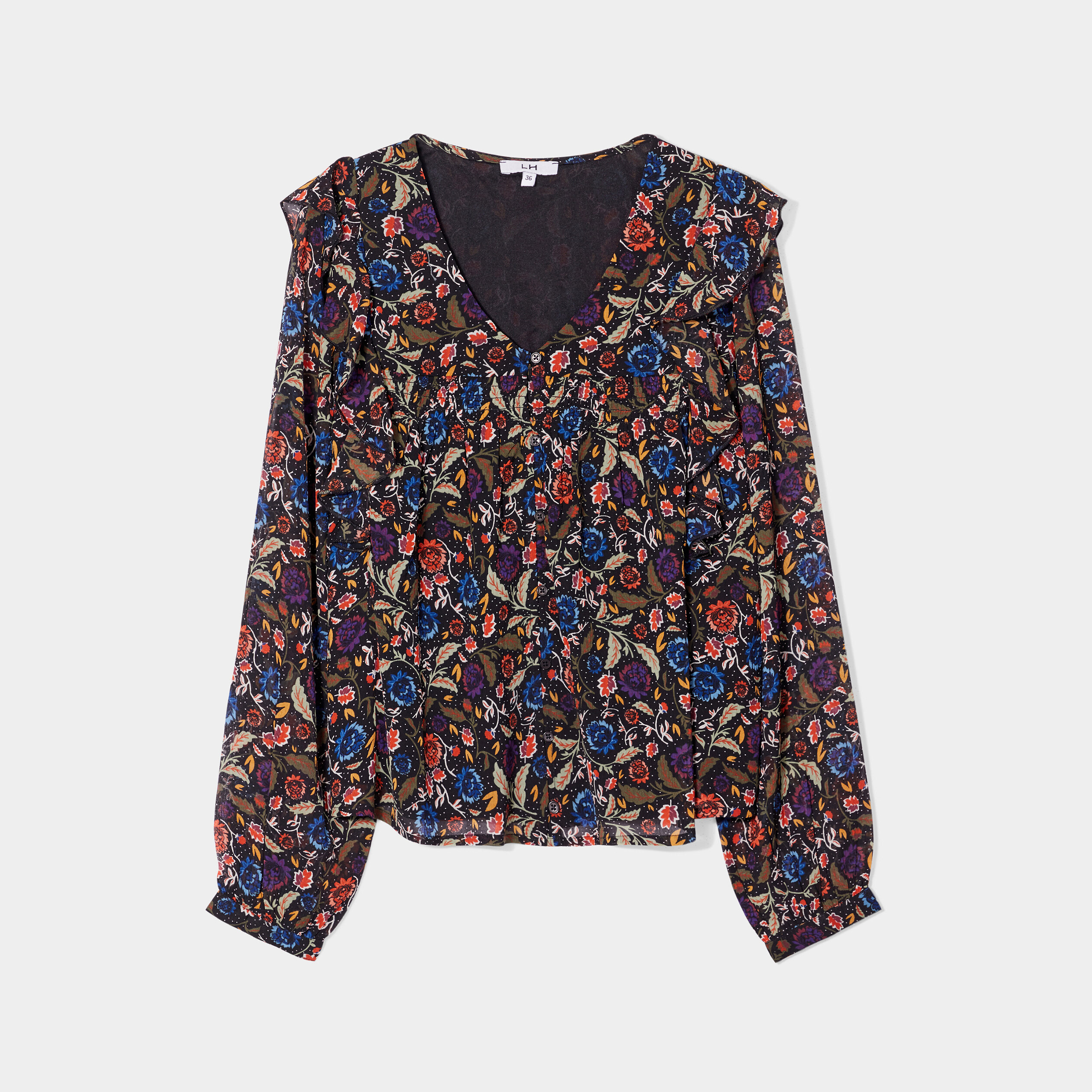 Blouse col en V à volants multicolore femme | La Halle