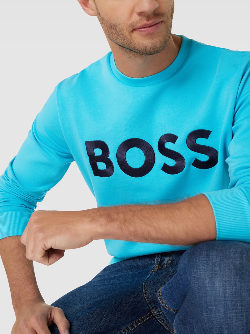 Sweatshirt mit Label-Stitching Modell 'Salbo' in türkis