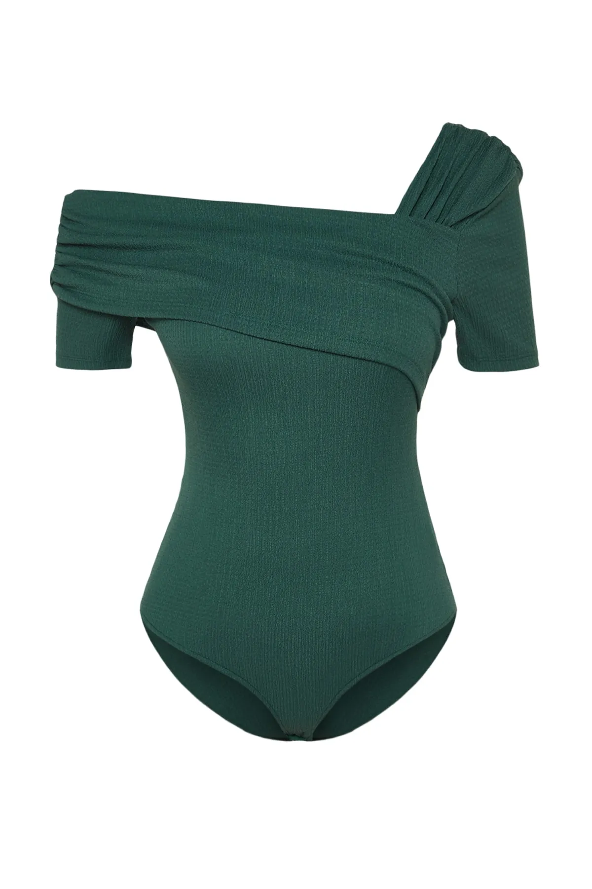 Trendyol Collection  Smaragdgrüner, asymmetrischer, taillierter/körperbetonter Strickbody mit Druckknöpfen, Kragen TWOSS23BD00060