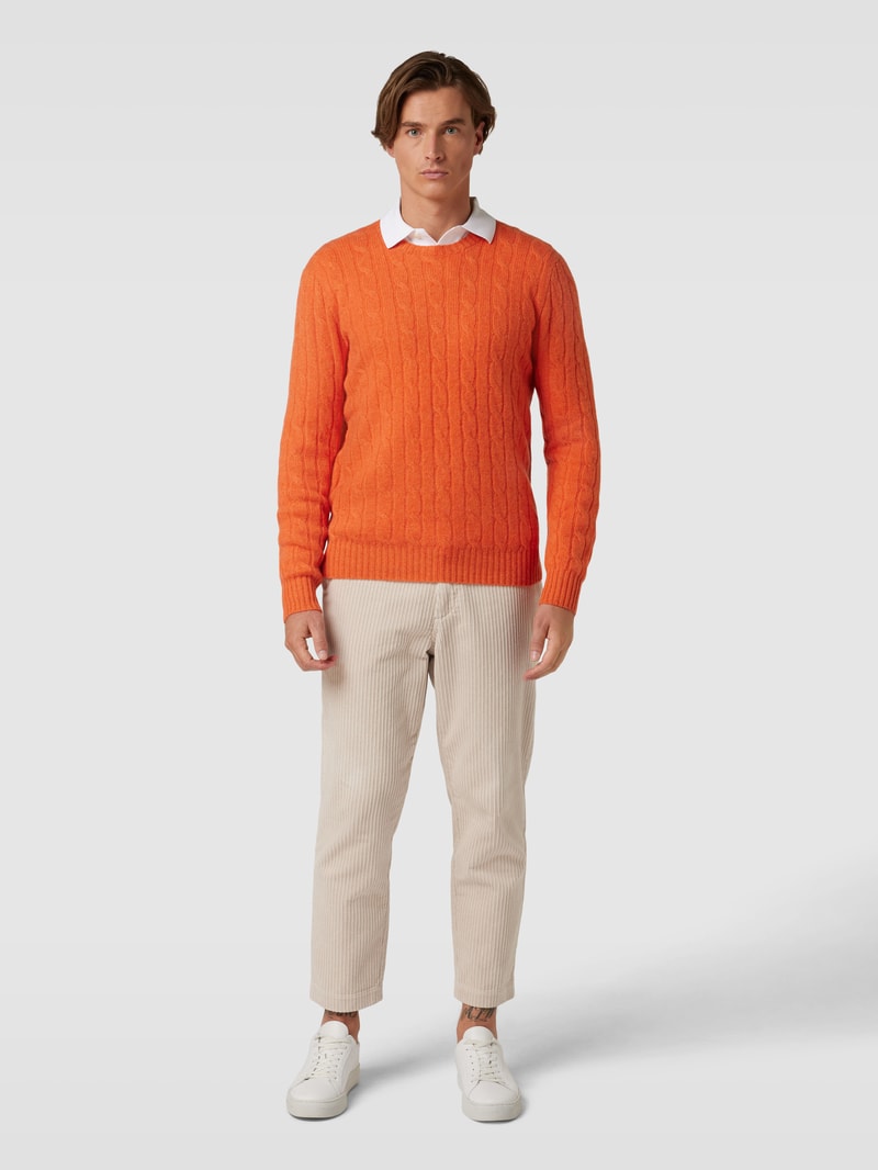 Kaschmirpullover mit Zopfmuster in orange