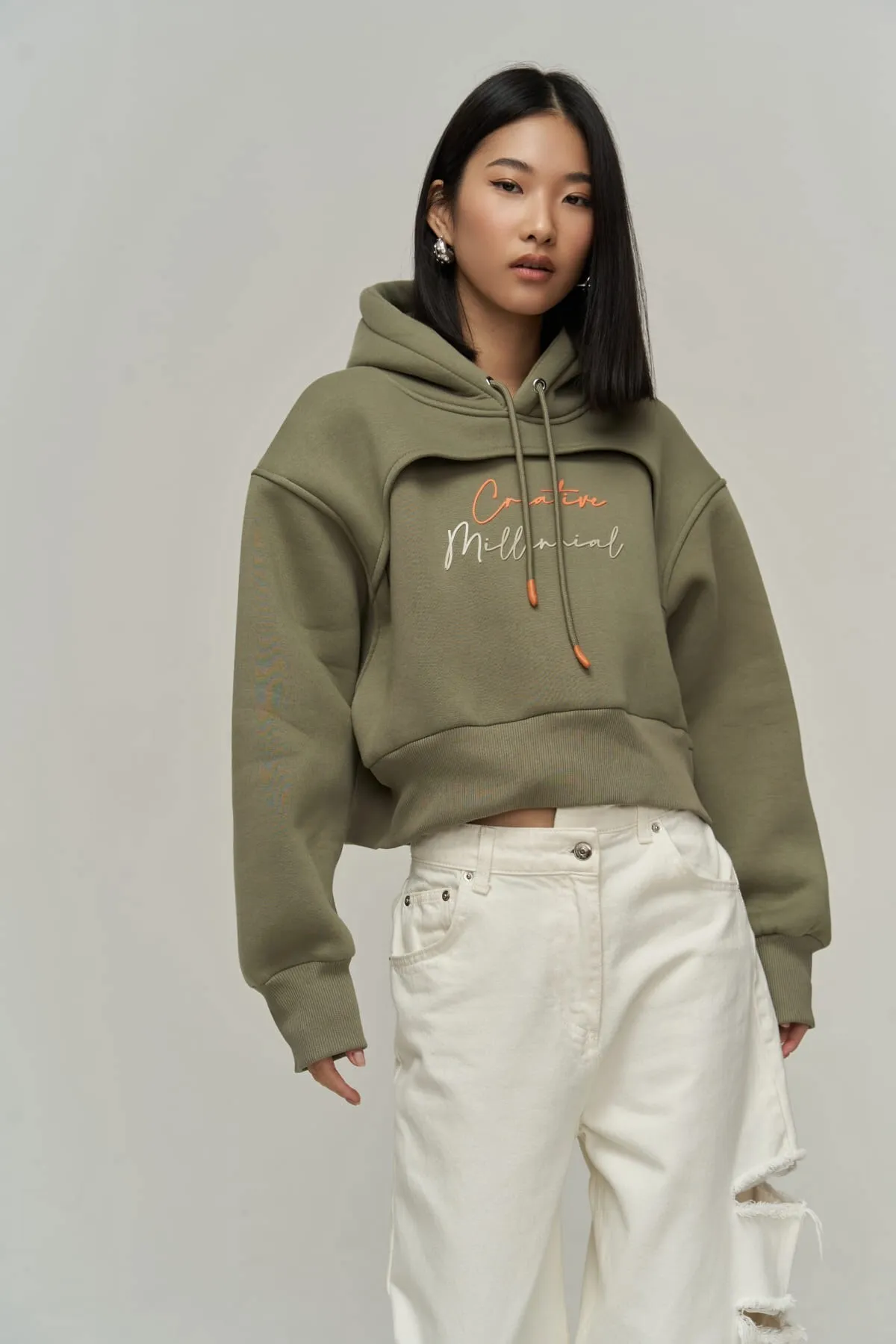MAİ COLLECTİON  Kreatives, weiches Khaki-Crop-Sweatshirt