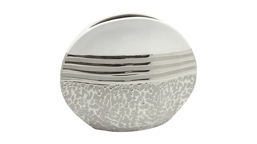 GILDE Keramik runde Vase St.Louis H=21cm silberfarben, weiß