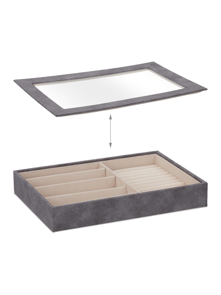 relaxdays Schmuckkästchen in Grau - (B)30 x (H)5 x (T)21 cm günstig kaufen onesize