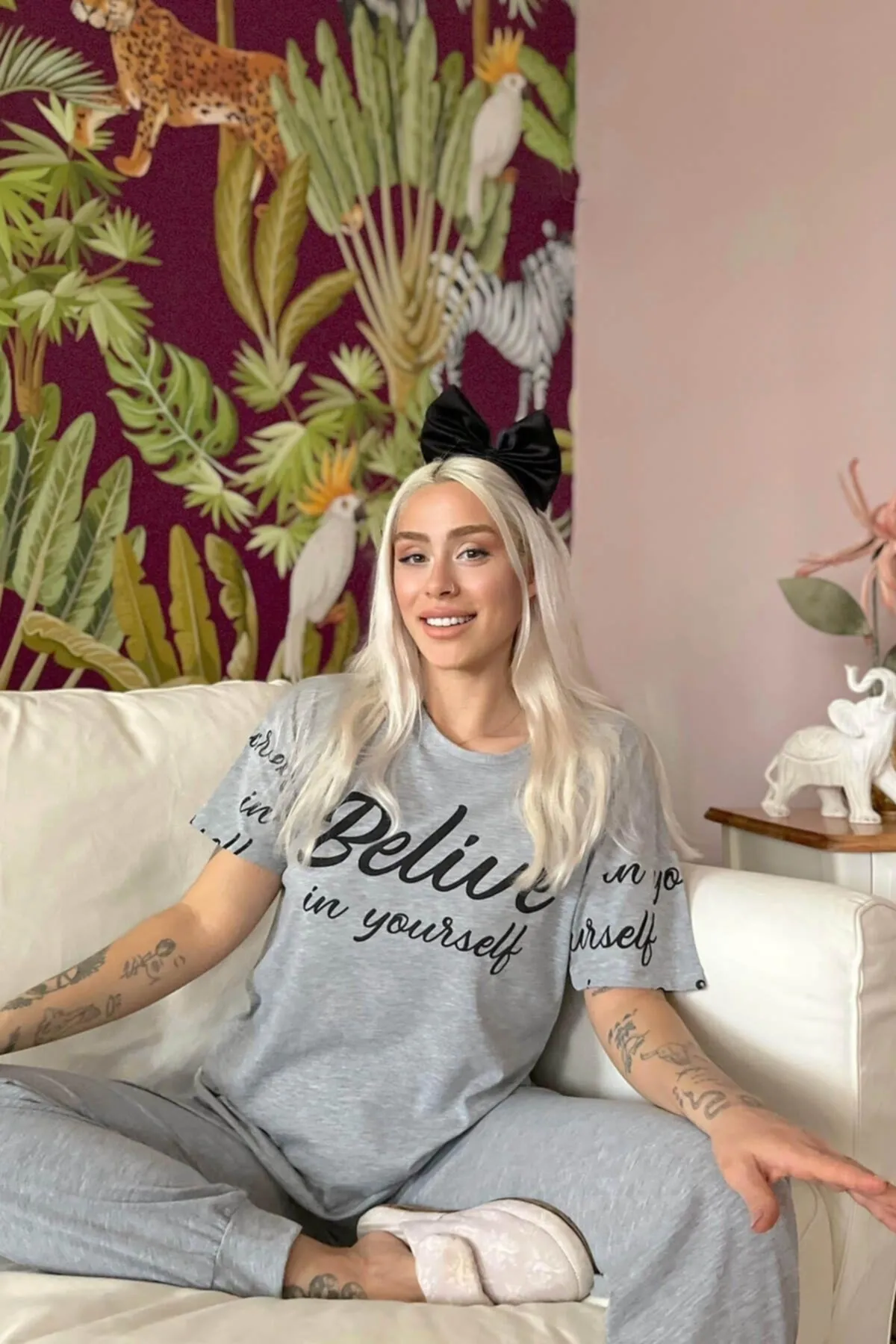 Pijamaevi  Believe bedrucktes kurzärmliges Damen-Pyjama-Set